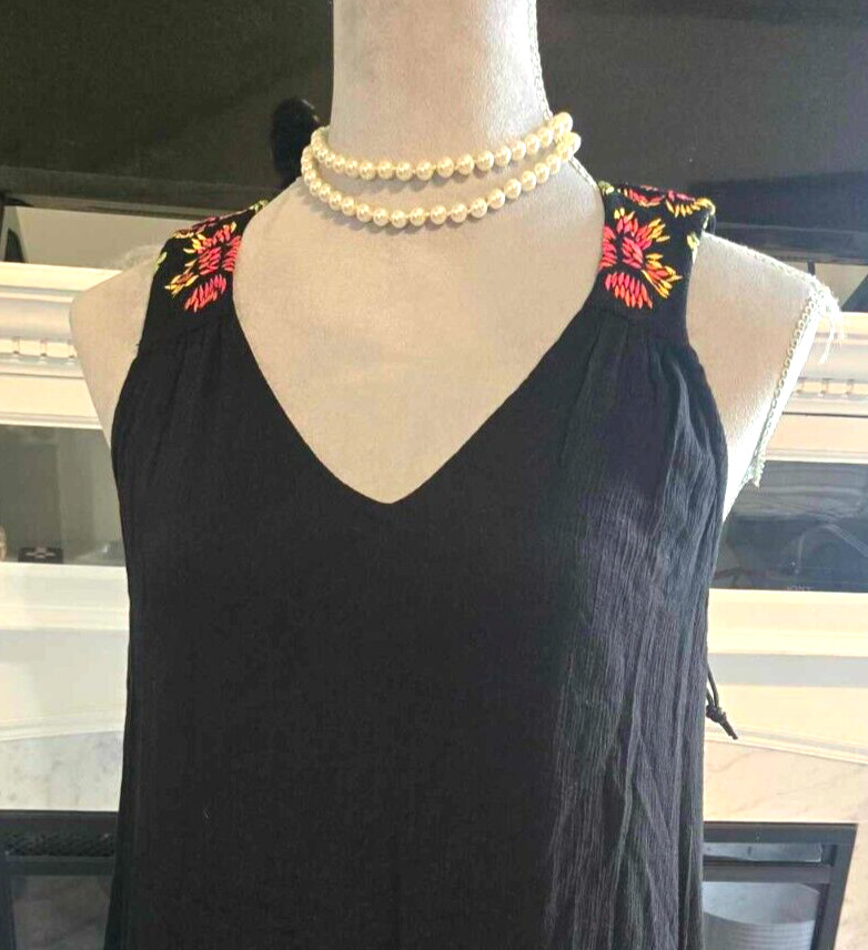 Rock & Roll Dress Black S Mini Style Pockets Rayon Embroidered Retro Y2K A117