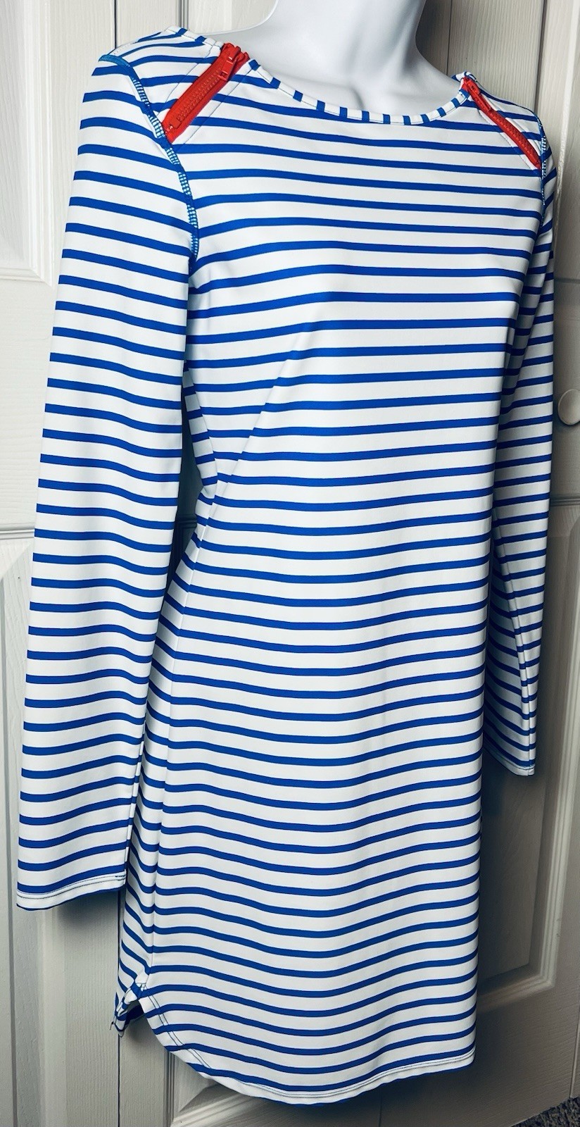 CABANA LIFE Dress Mini Striped Lightweight Blue White Orange Sz Small