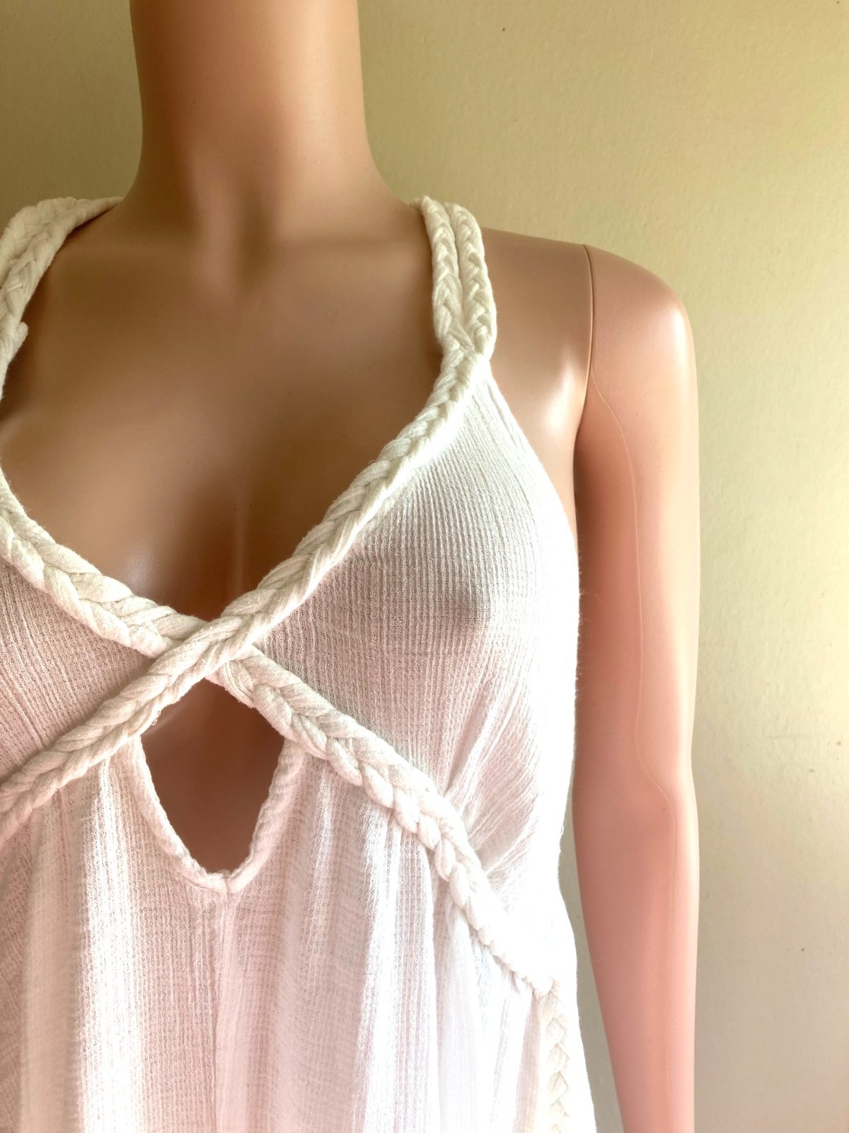 ASOS White L XL Goddess Maxi Dress White Cotton Straps Bra Top Low Tie Back