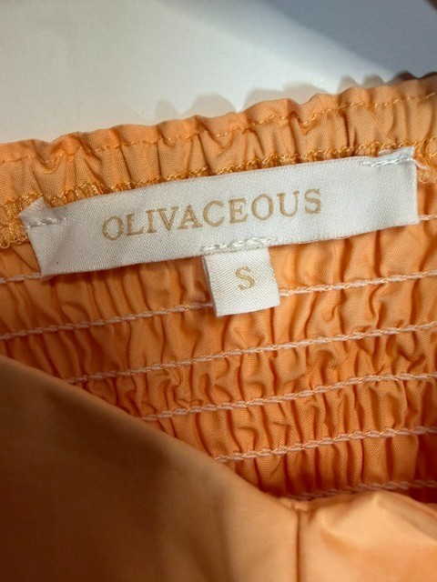 Olivaceous Light Orange Puff Sleeve Sweetheart Neckline Babydoll Dress Size S