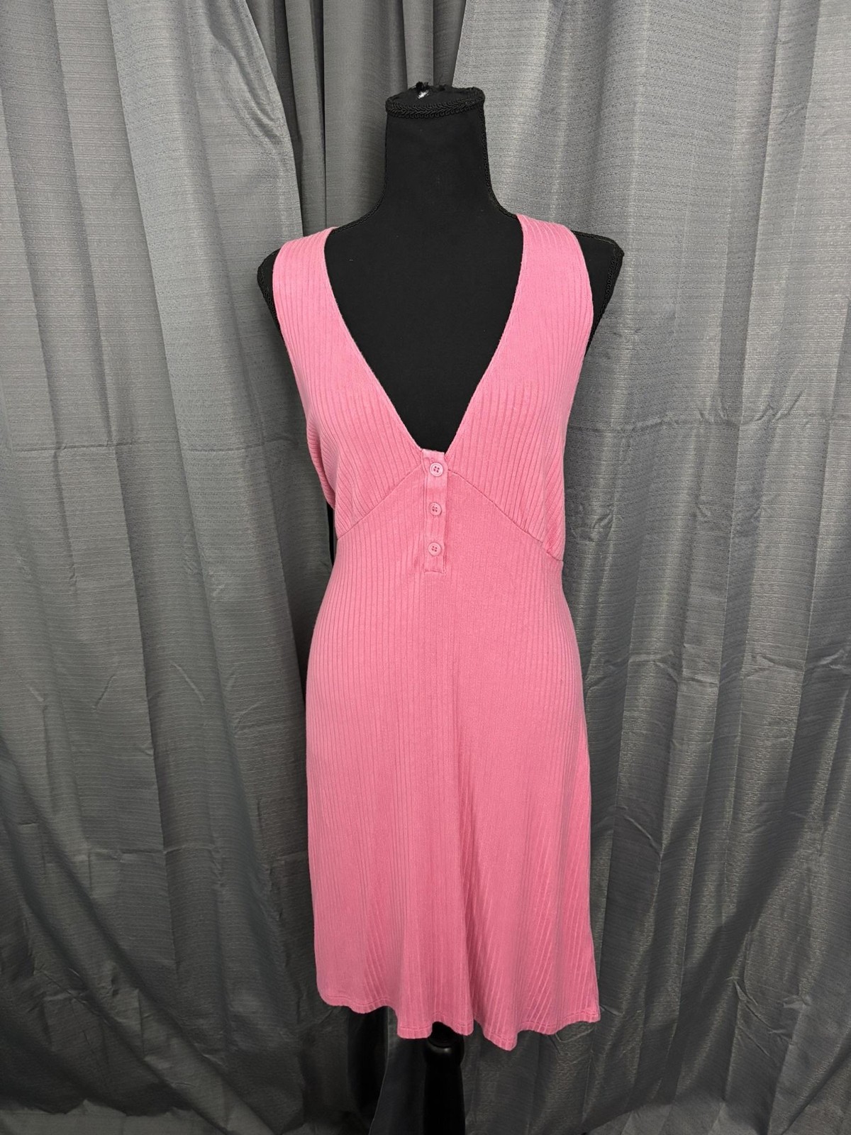 Reformation Paso Ribbed Knit Tank Dress Womens XL Pink Button Front Loungewear