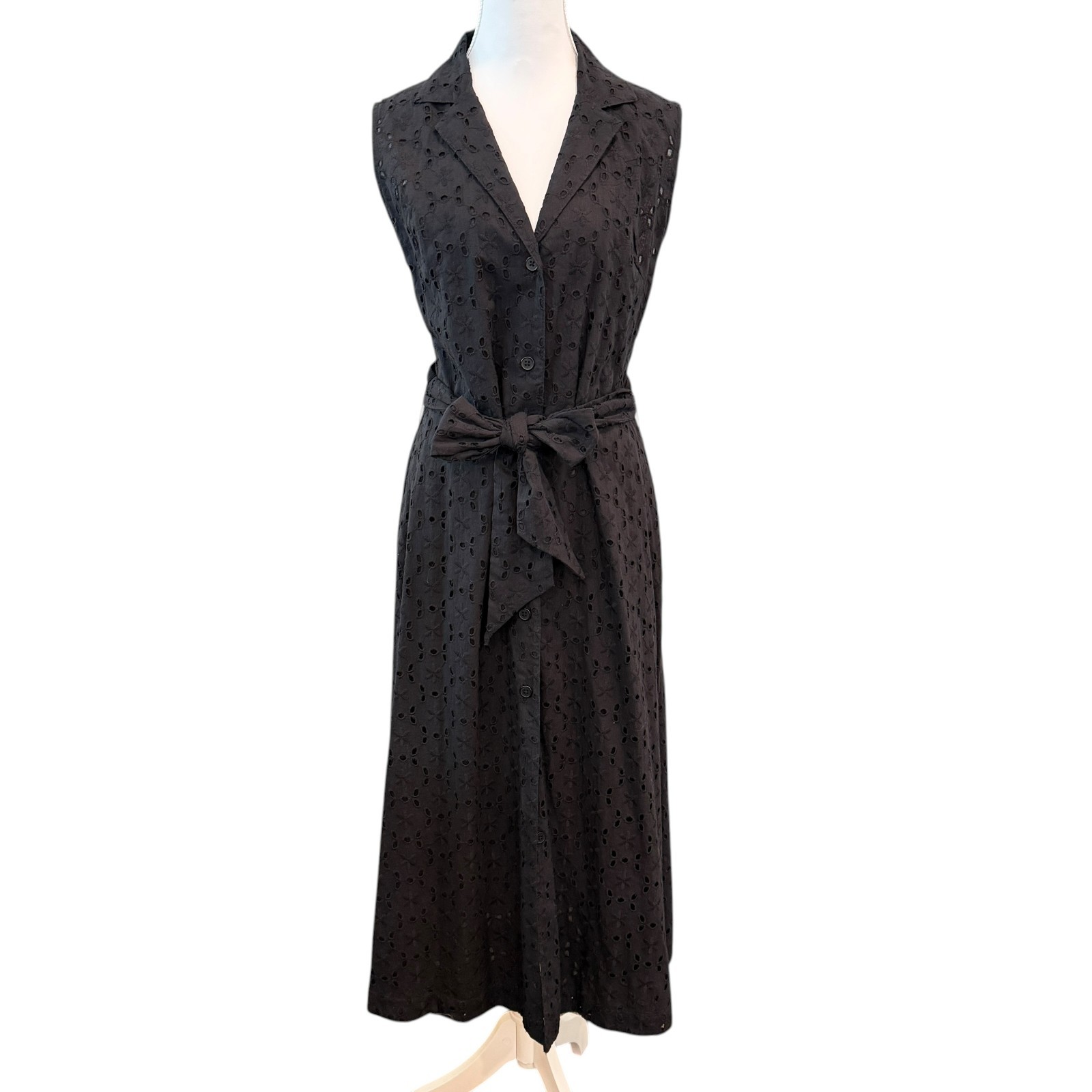 The J. Peterman Company Black Eyelet Shirtdress Size 8 Classic Retro Feminine