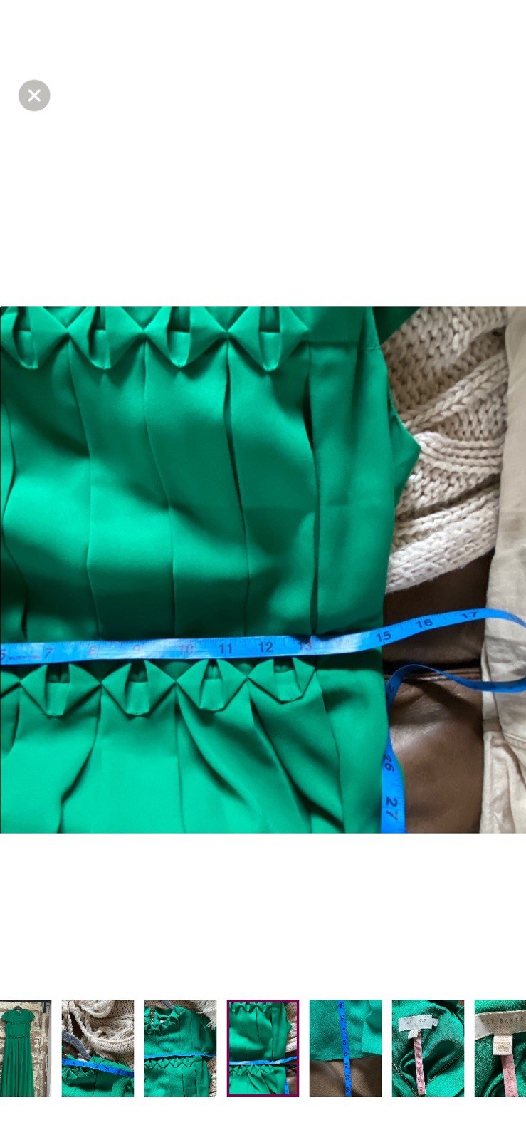 Ted Baker Emerald Green Pleated Maxi Dress W/Cap Sleeve, Size 2