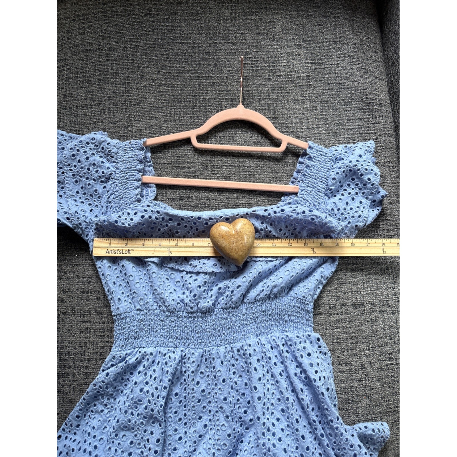 Kendall & Kylie Blue Eyelet Lace Maxi Dress Tiered Smocked Ruffle Flutter Sleeve