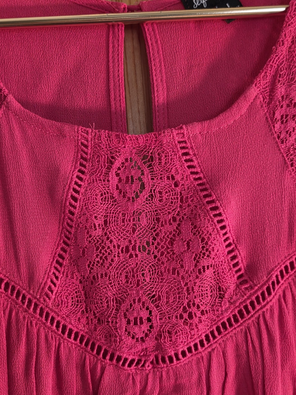 Macys Sequin Hearts Sleeveless Crochet Yoke Flowy Dress Raspberry Red Large NWT