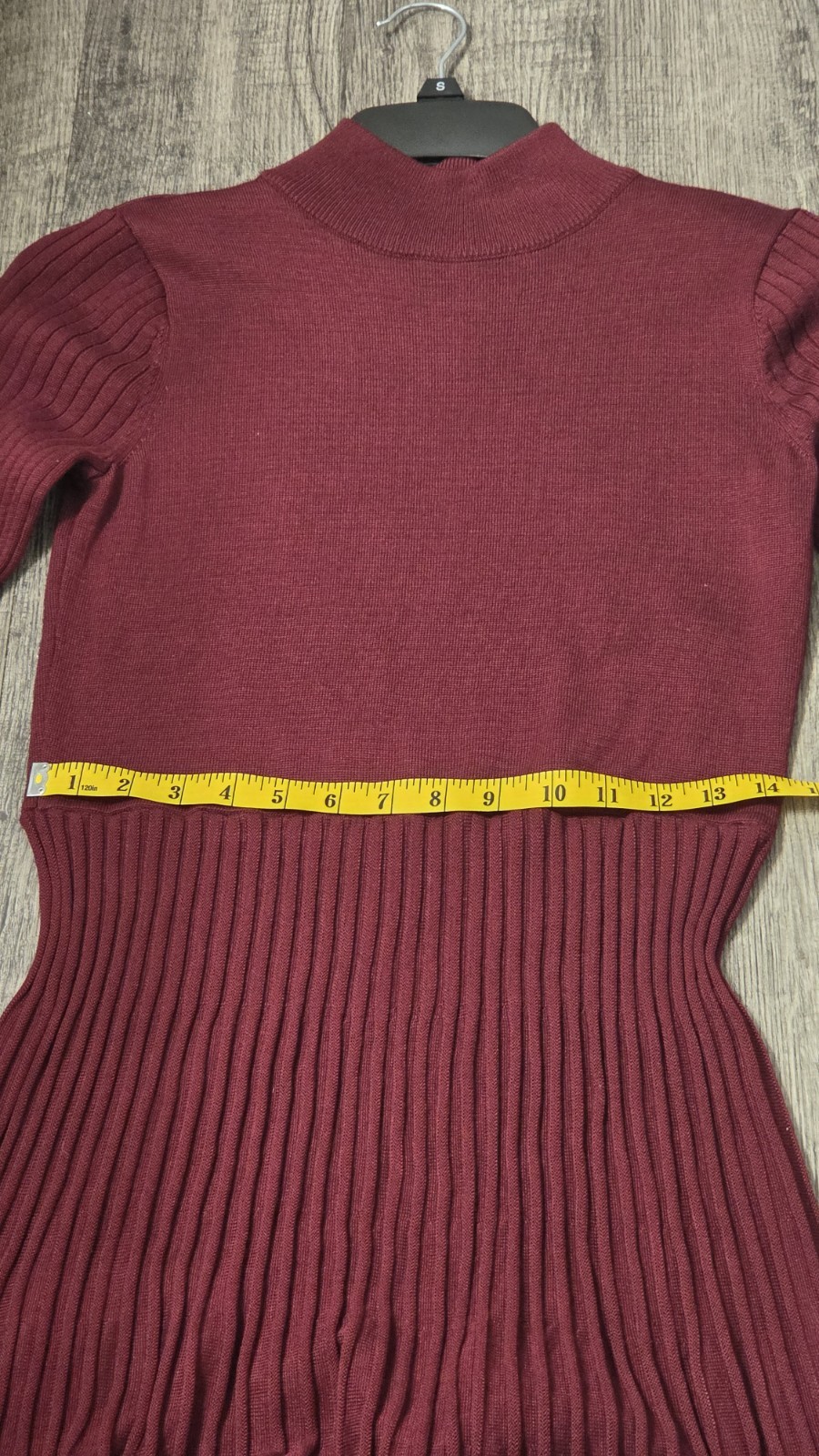 Sandra Darren Sweater Dress – Burgundy Mock Neck A-Line Midi Pleated Skirt – M