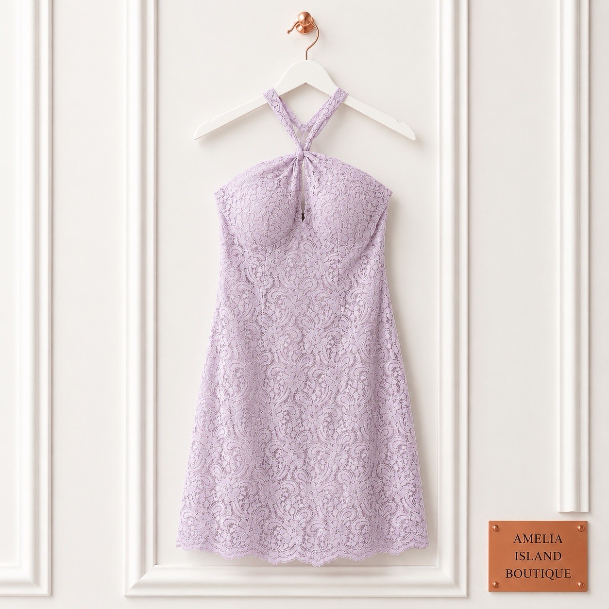 NWT Watters $345 Womens Size 12 Lavender Lace Halter Bridesmaid Dress 7256