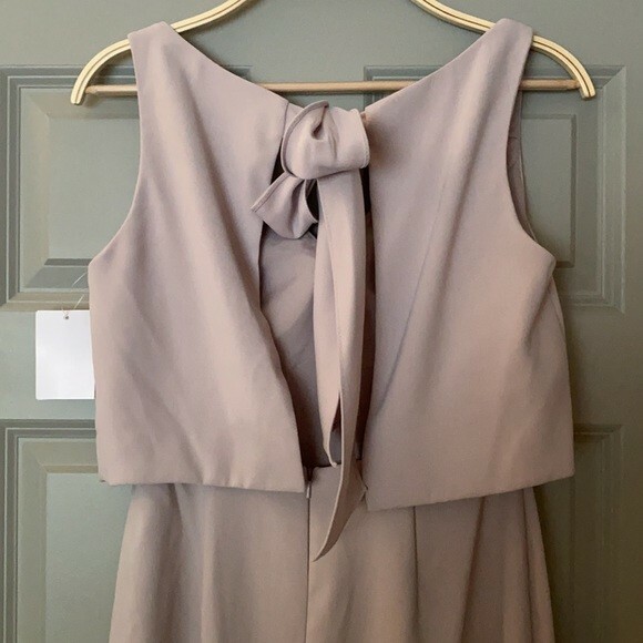 Jenny Yoo Crepe Overlay Bow Back Bridesmaid Gown Size 4 in Taupe-U47 Style JY540