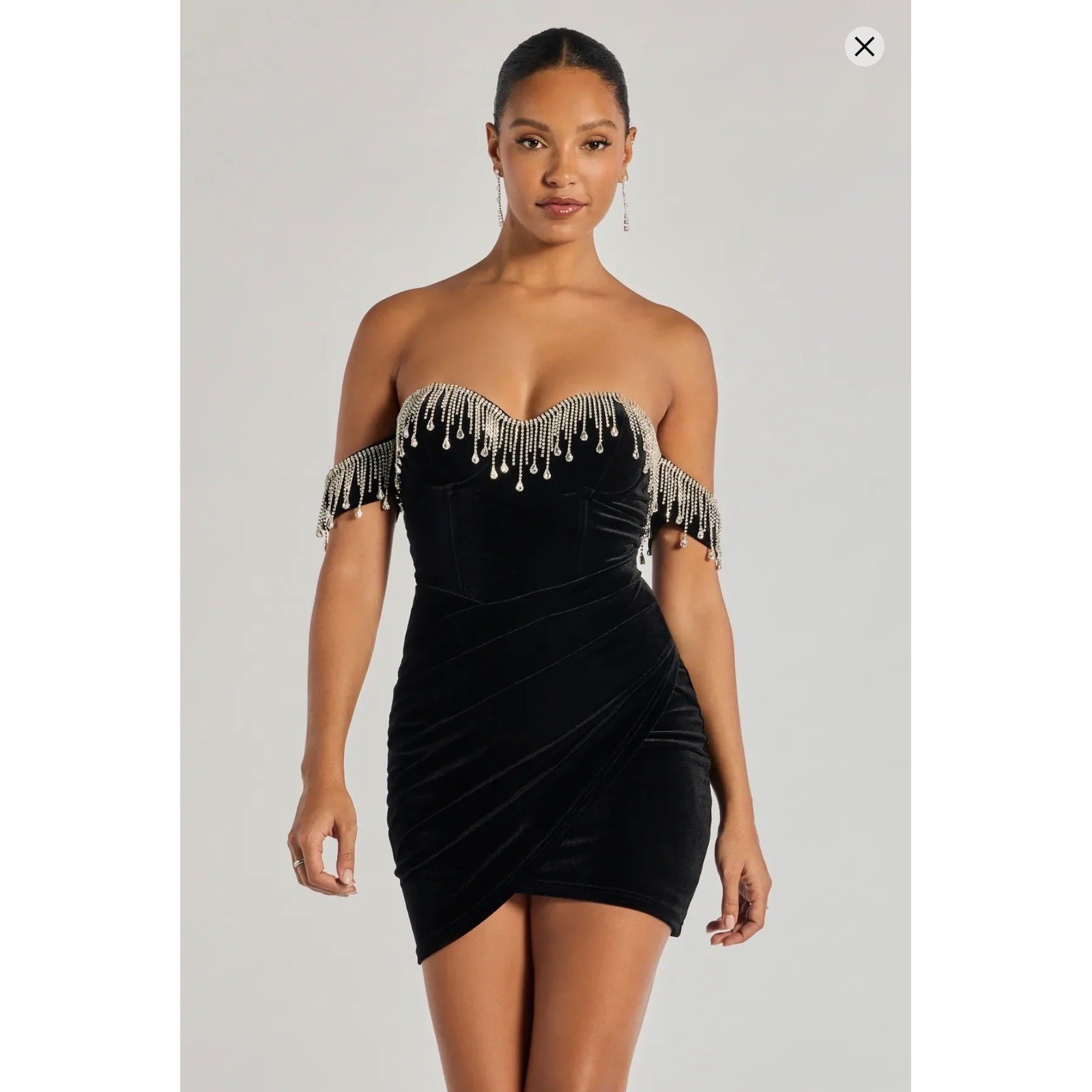 Windsor Mini Dress Womens Small Black Velvet Rhinestone Fringe Goth Whimsigoth