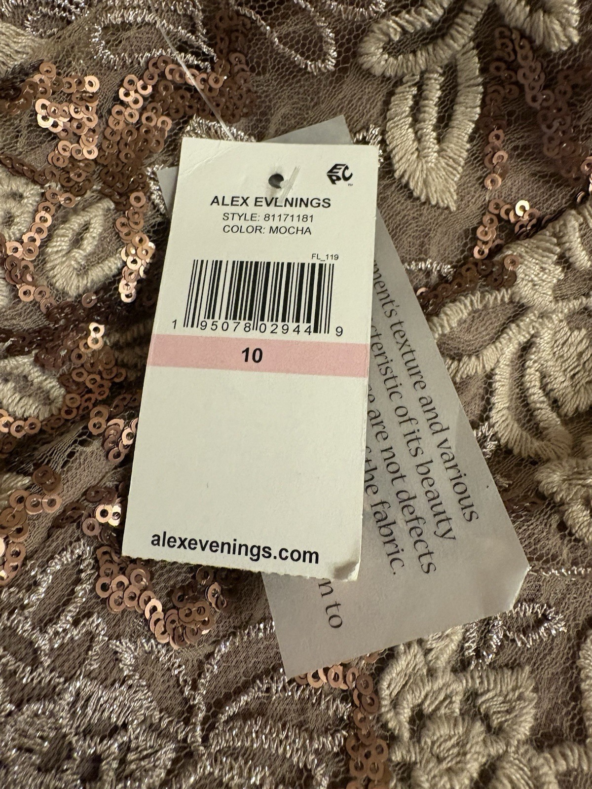 Alex Evenings Floral Sequin Embroidered Cocktail Dress Size 10 Mocha NWT $194
