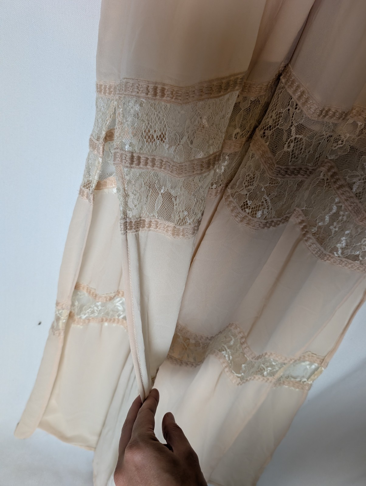 ASTR Light Pink Lace Semi Sheer Maxi slip Dress Side Slits Sz M
