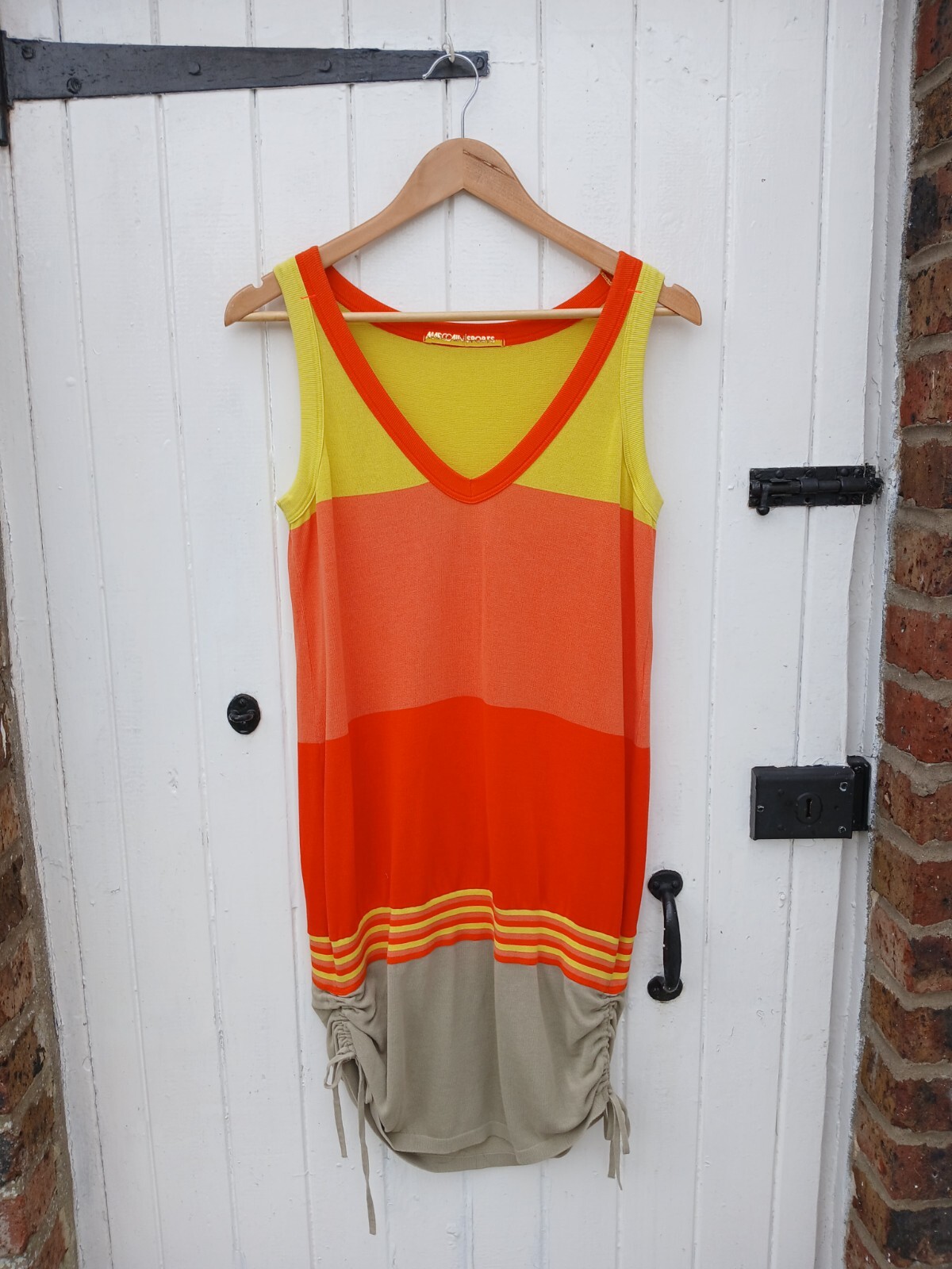 MARC CAIN SPORTS ORANGE & YELLOW STRIPED WOMENS DRESS – 100% COTTON – UK M