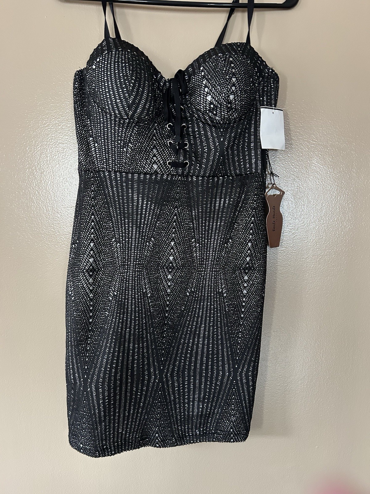 Haute Monde Black Silver Lace Up Strappy Mini Slip Dress Sleeveless Size M