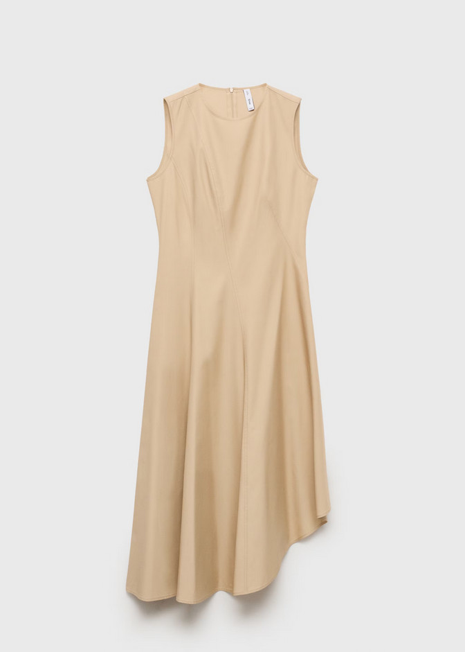 NWT MANGO MNG TAN ASYMMETRICAL FLARED MIDI DRESS SZ S US 4