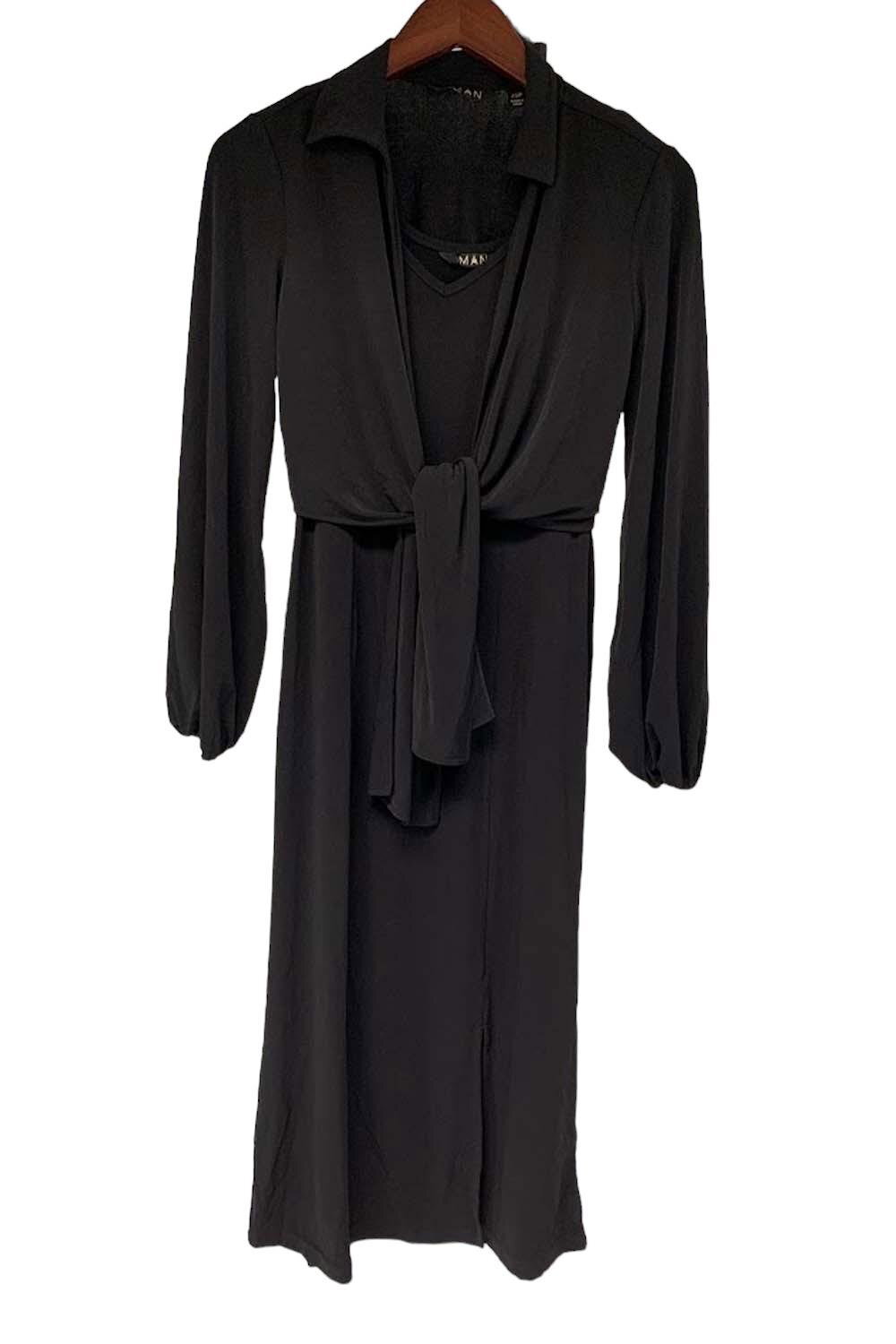 IMAN Global Chic Runway Jersey Dress & Tie Front Topper Set Black