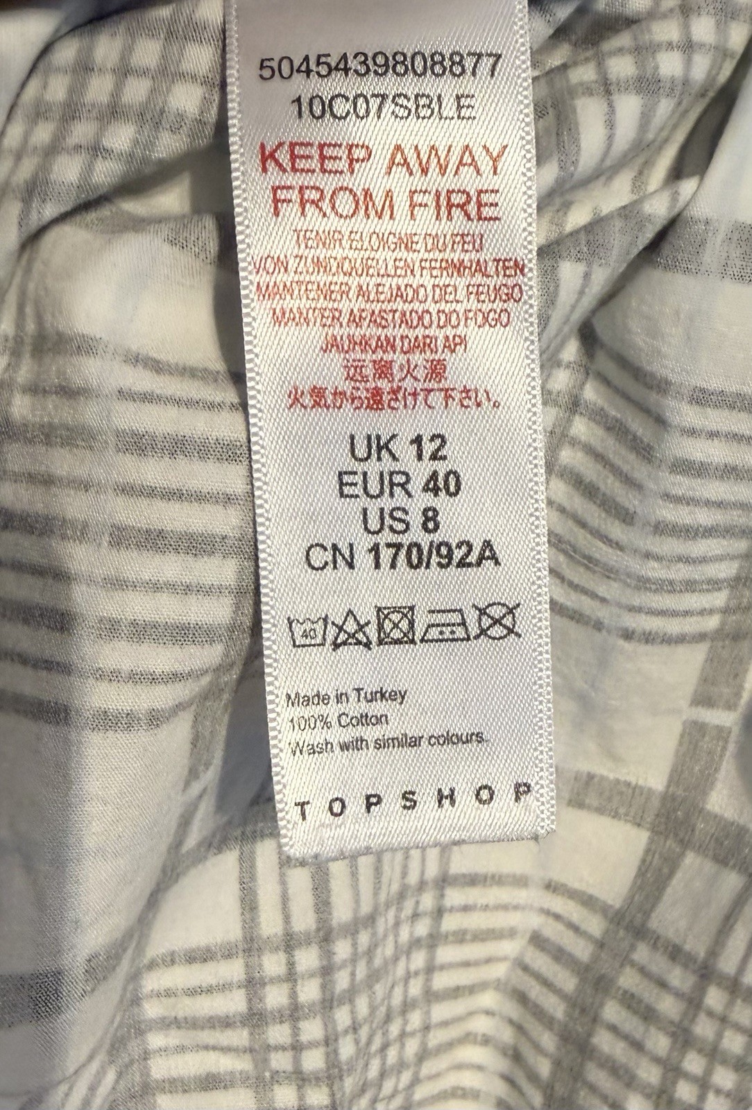 Topshop Maxi Milkmaid Style Smocked Dress Size 12 white blue black checkered