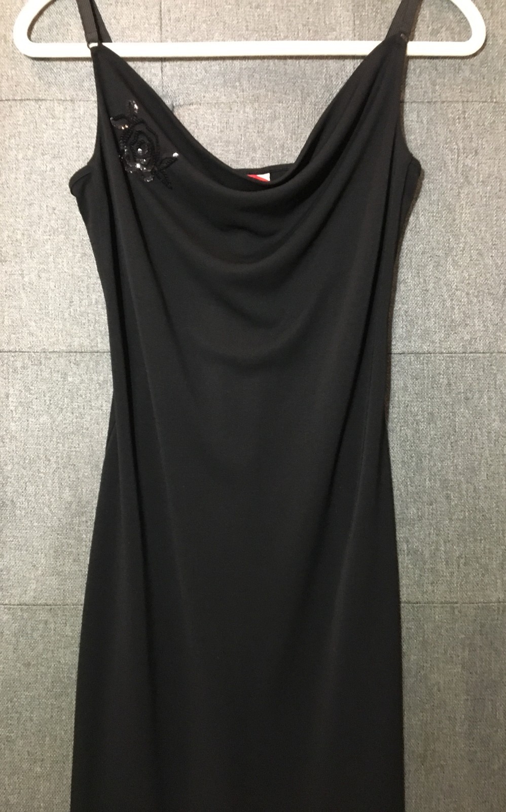 ESPRIT Black Slip Dress (SMALL) Vintage Y2K Stretch Elastic Straps Sequin Flower