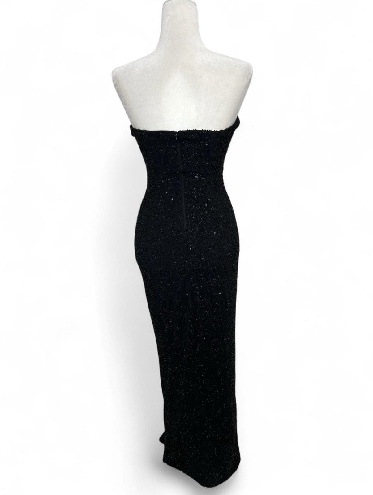 Oh, Polly La Rochette Beaded Bandeau Cowl Neck Maxi Dress Black, Size 2