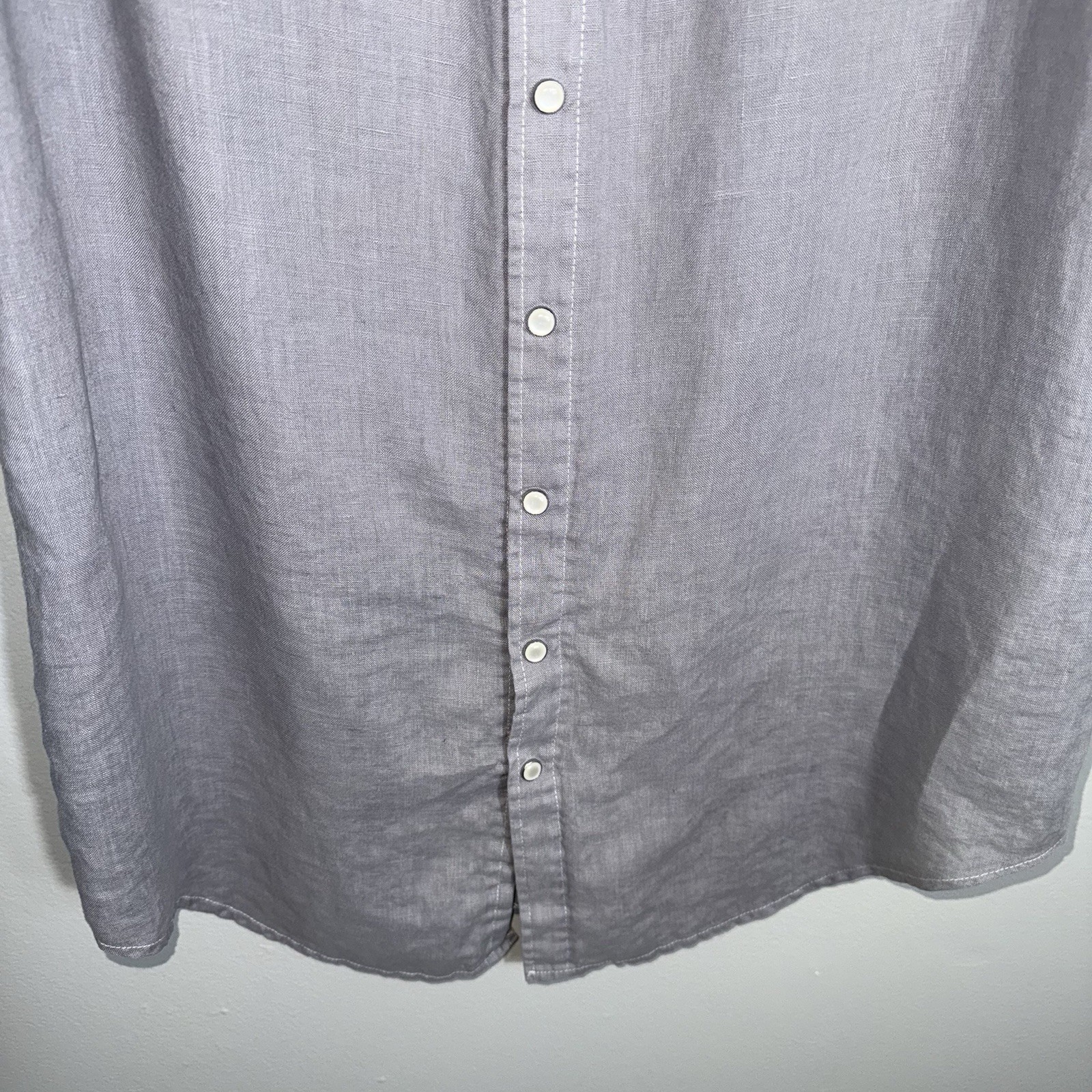 Pete & Greta-Johnny Was Sleeveless Linen Dress-Pearl Snap Front-Linen-Gray-Small