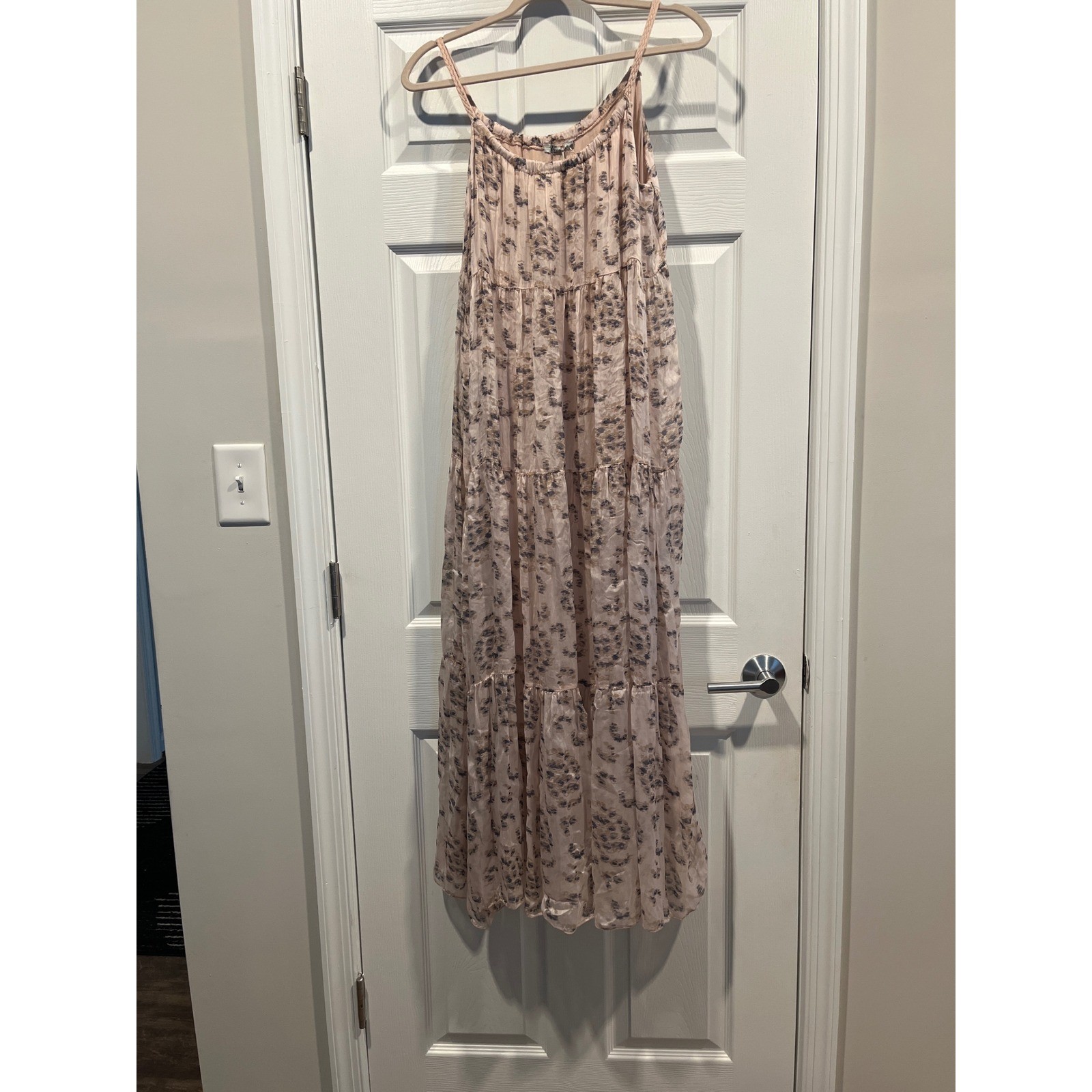 Elena Baldi Italy Silk Blend Tiered Maxi Dress Blush Pink Floral Print Medium