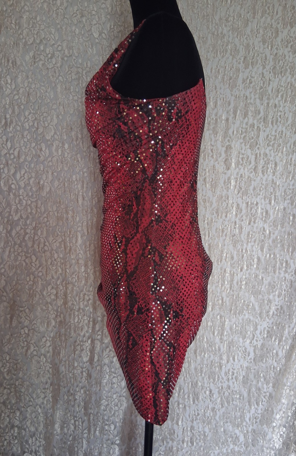 Vintage 90s Red Snakeskin Print Sequin Mini Dress Size Small