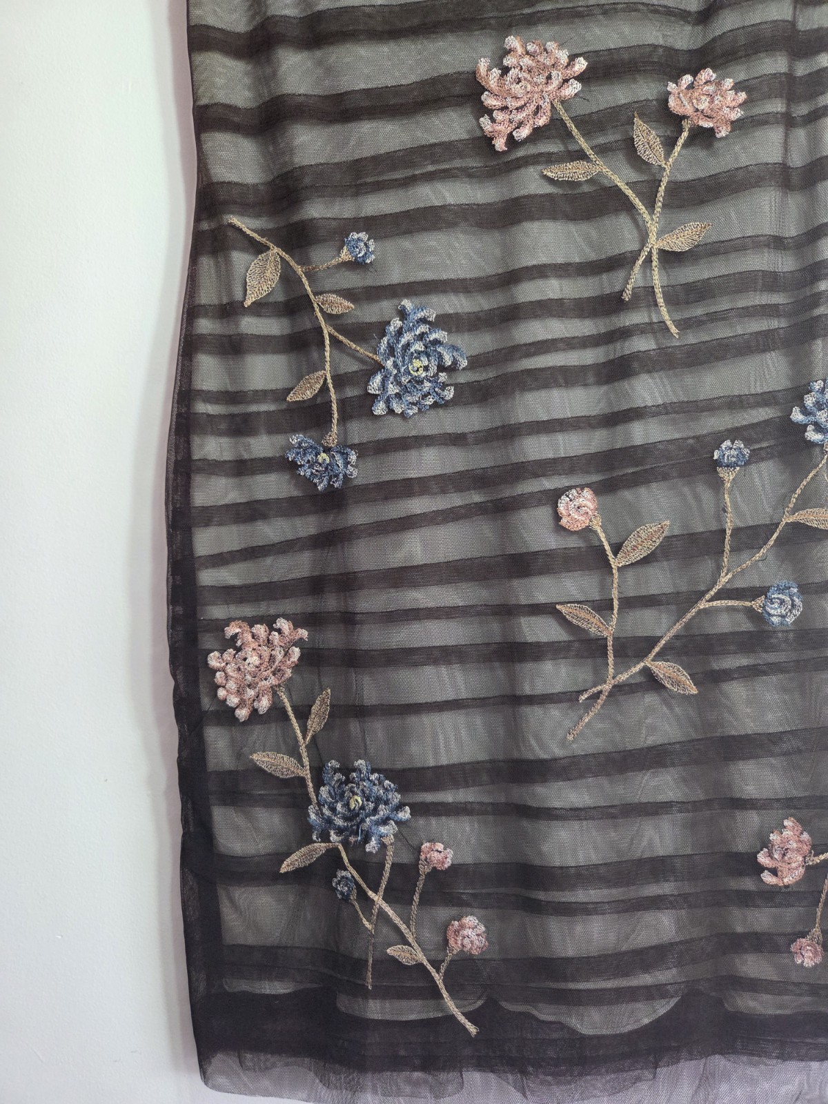 BASQUE Size 12 Brown Mesh Floral Embroidered A-Line Sleevess Dress