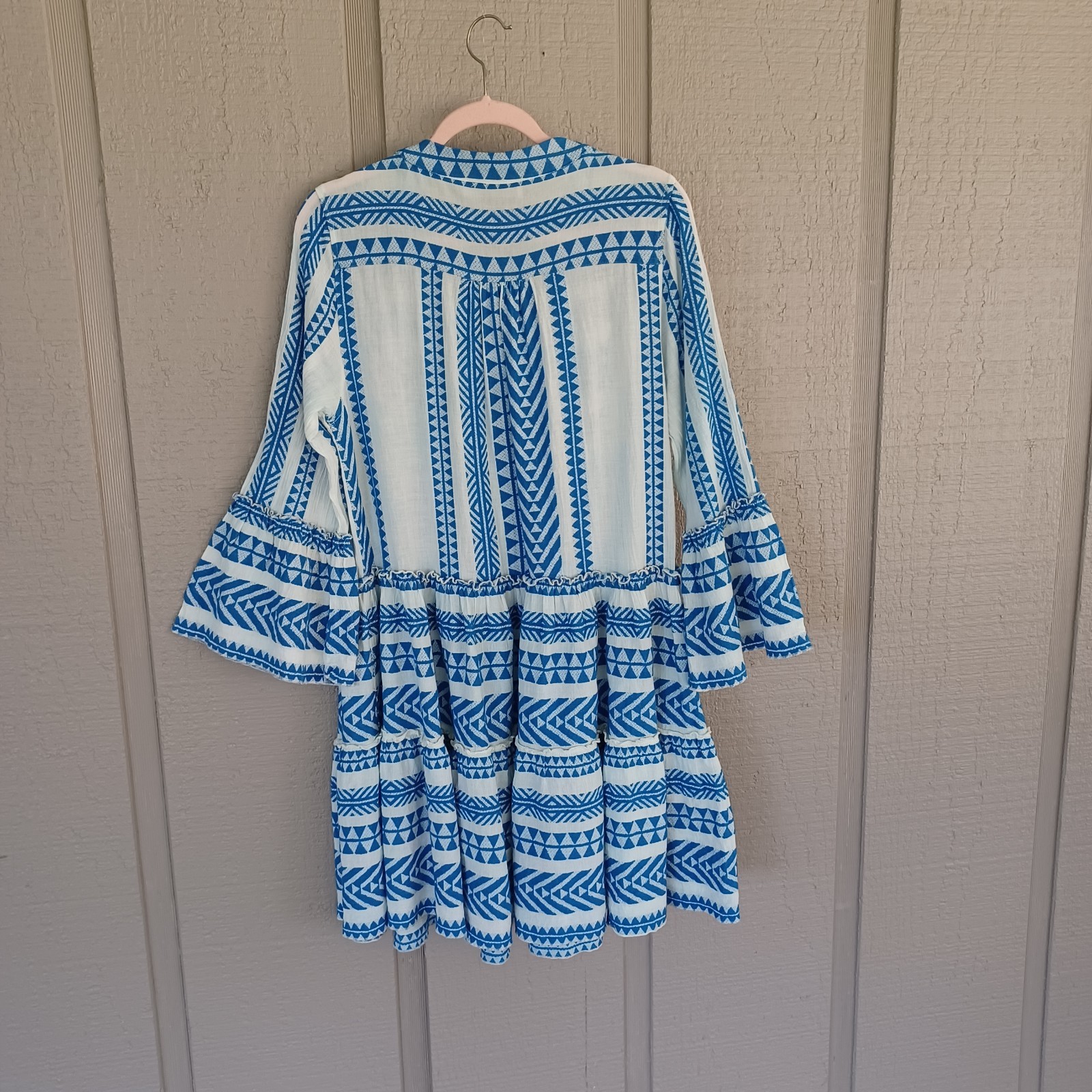 Devotion Twins Embroidered Ella Tunic Dress Size XS Women Boho Cotton Bell Sleev