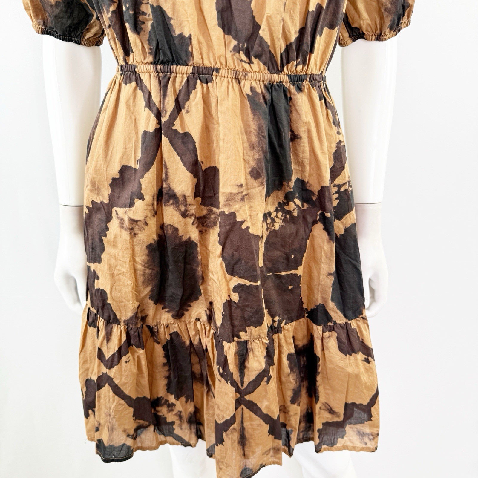 Rails Brown Tigers Eye AMABELLA Mini Dress Size S Puff Sleeve Elastic Waist Boho