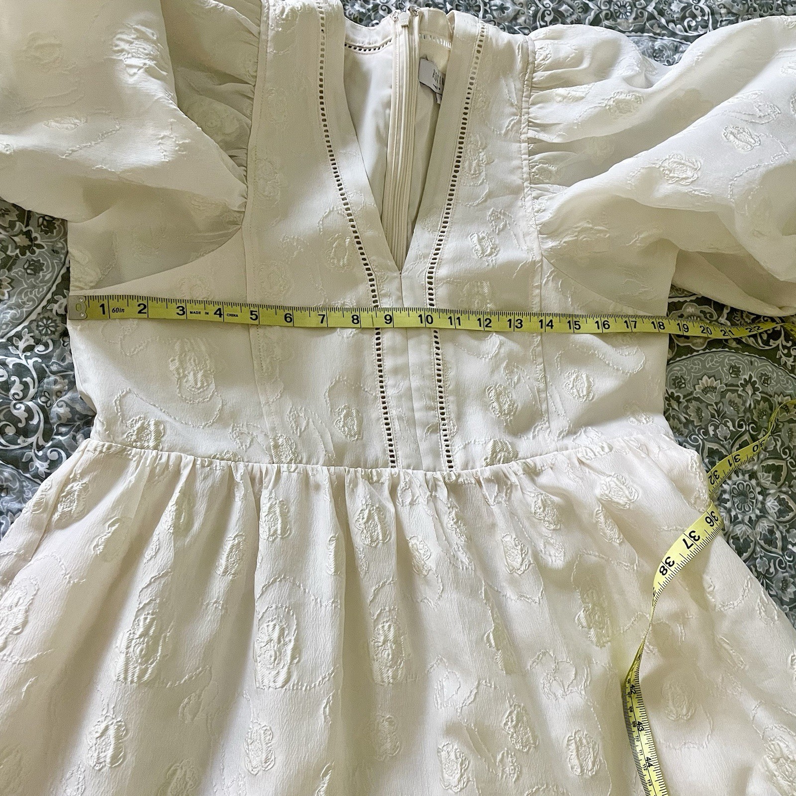 Hunter Bell Gaille Dress Jacquard Flowers Ivory Bridal Preppy Peasant Luxury L