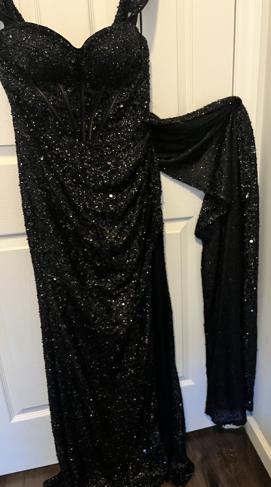 Adyce Black Sequin Gown Size M SIDE SPLIT | Side Train