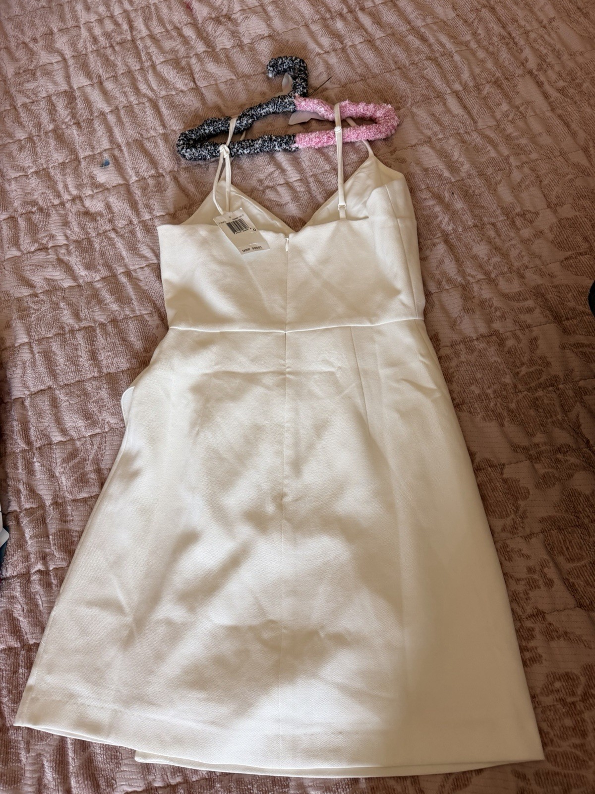 French Connection White Satin Wrap Mini Dress Sz 0 V-Neck Bow Zip Straps