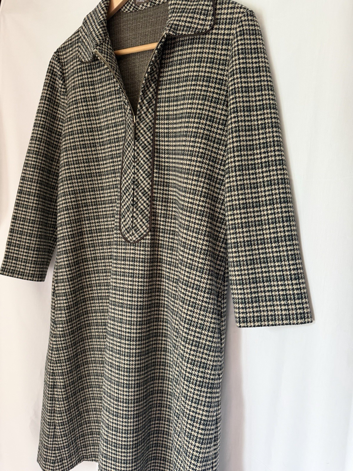 J. McLaughlin Makayla Houndstooth Brown Collared 3/4 Sleeve A-line Dress S