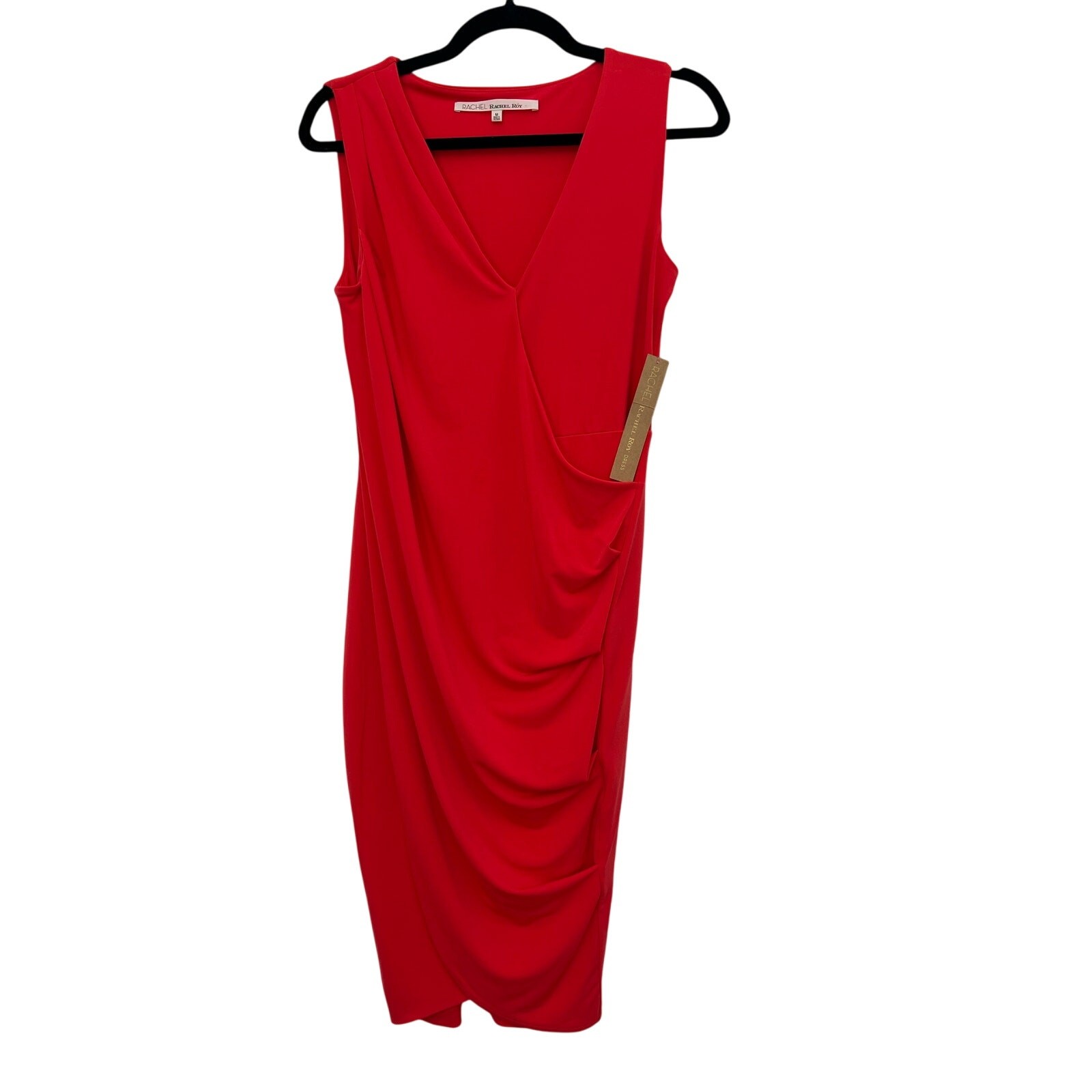NWT Rachel Roy Red Ruched V-Neck Sheath Dress Womens Medium Cocktail Event