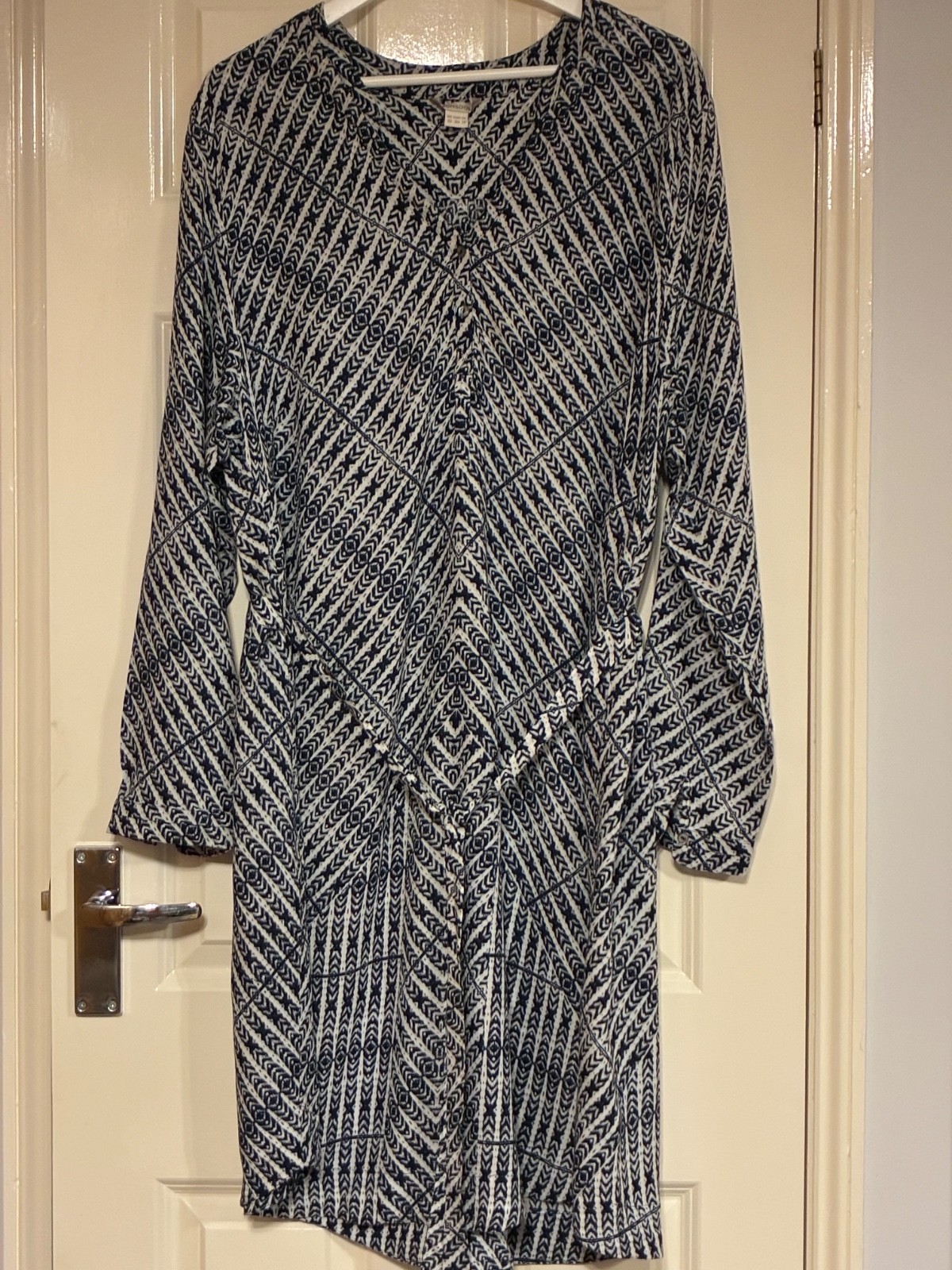 Monsoon size 22 Ruby Geometric print dress navy blue white tunic midi Tie waist