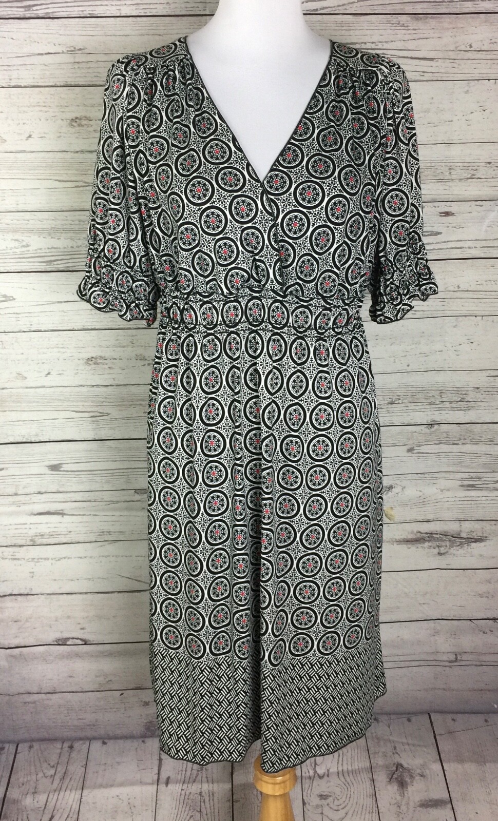 Max Edition Multicolor Geo Print Short Sleeve Surplice Blouson Dress Size M