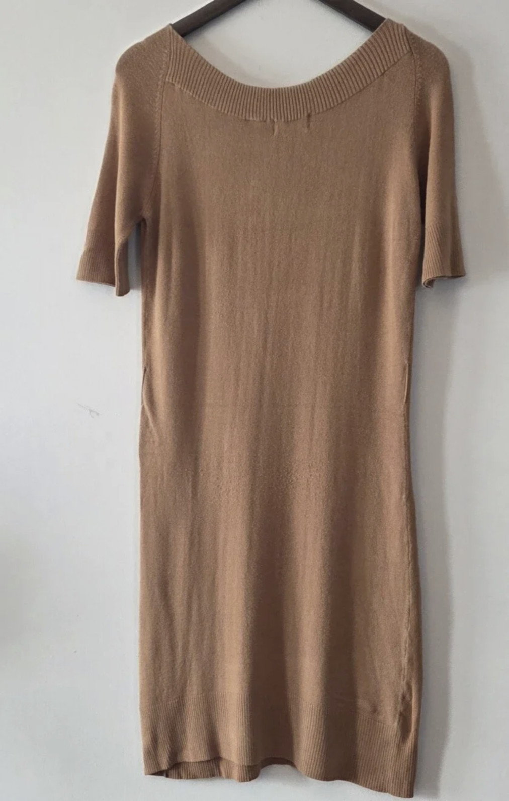 Focus 2000 Brown Knit Sweater Dresss Ribbed Neckline Size S