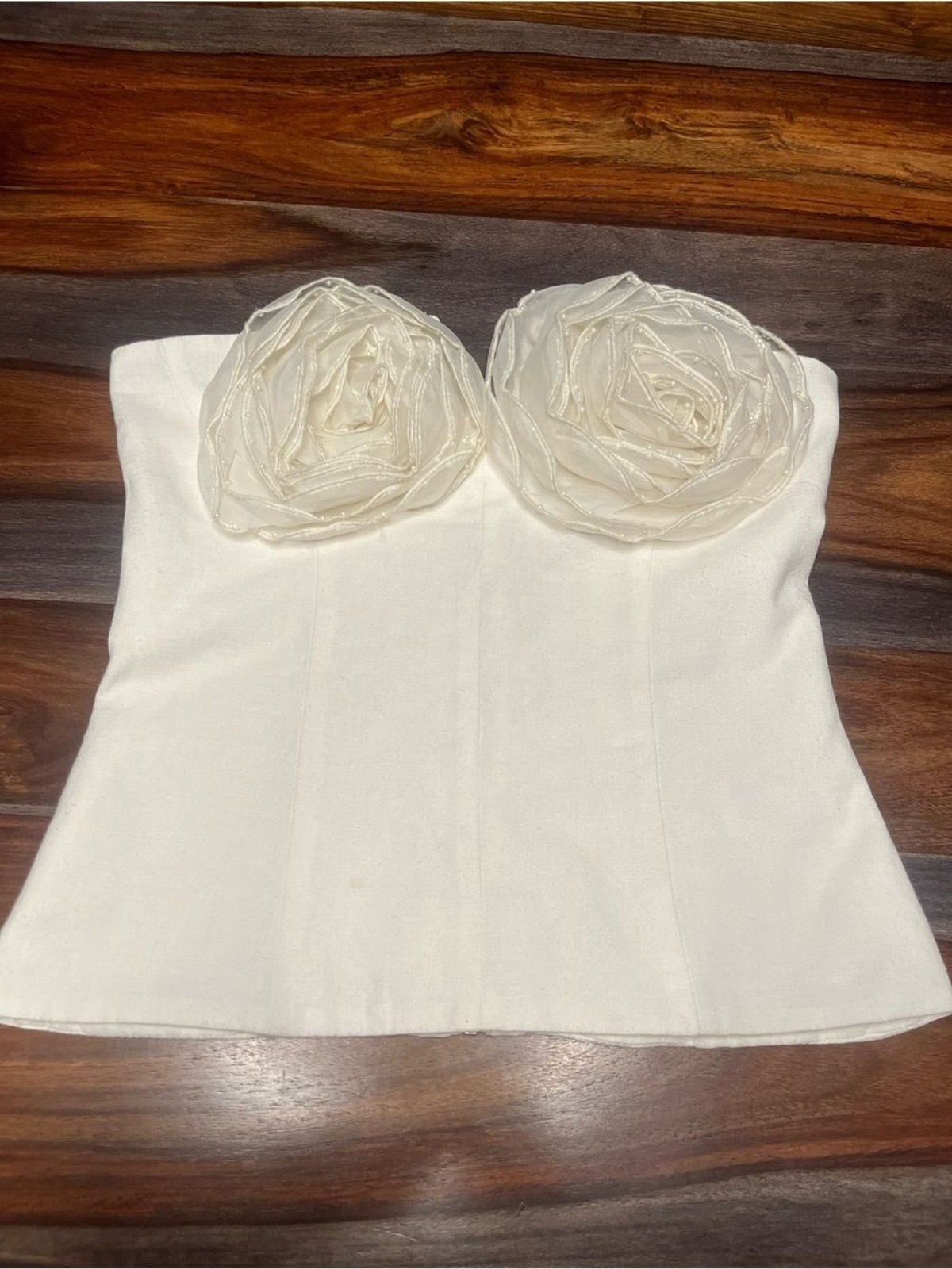 Zara 3D Floral Light Beige Strapless Tube Top Size XS Holiday Bloggers Fave