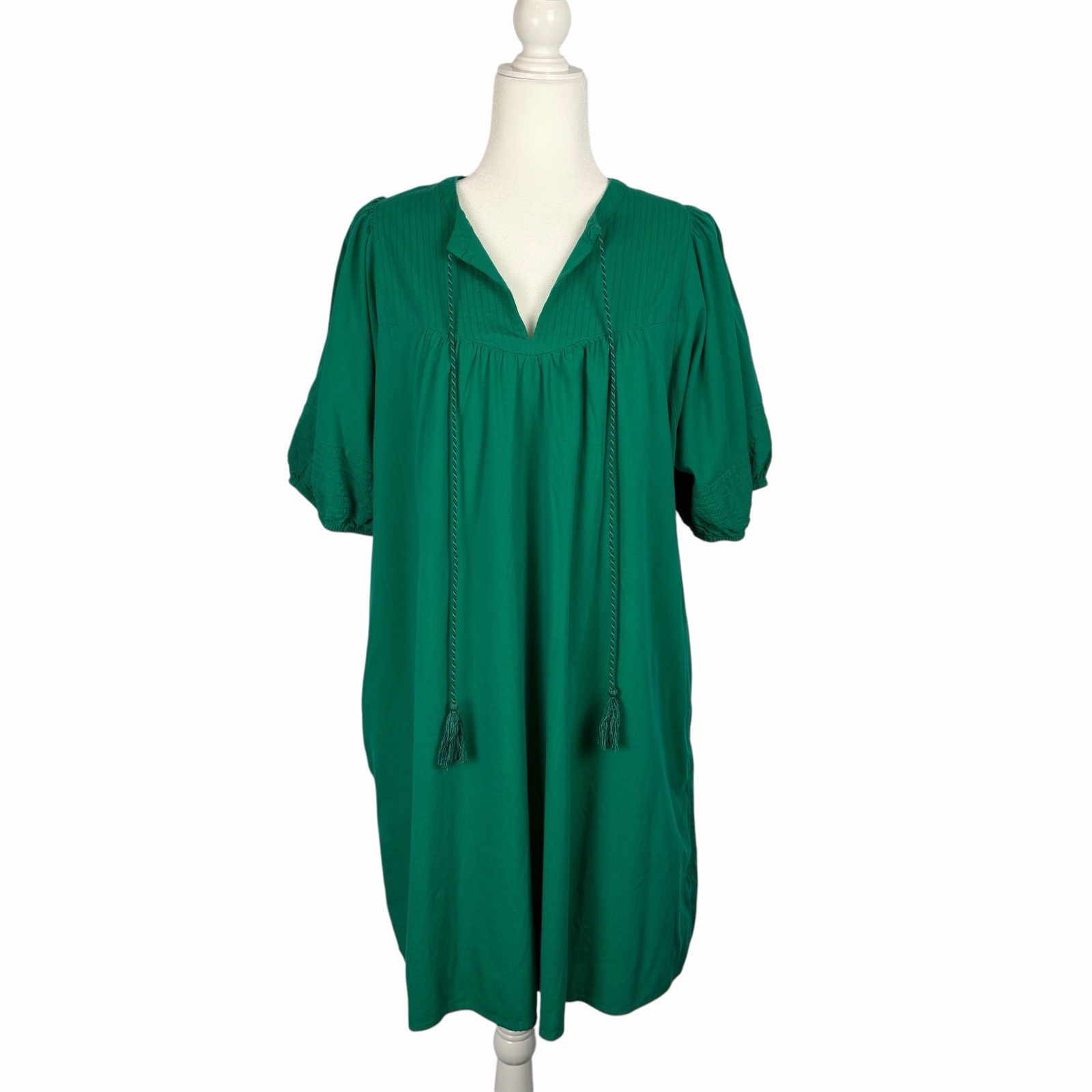 Peasant Dress Green Large Knee Length Puffed Sleeves Vacation Colorful Summer