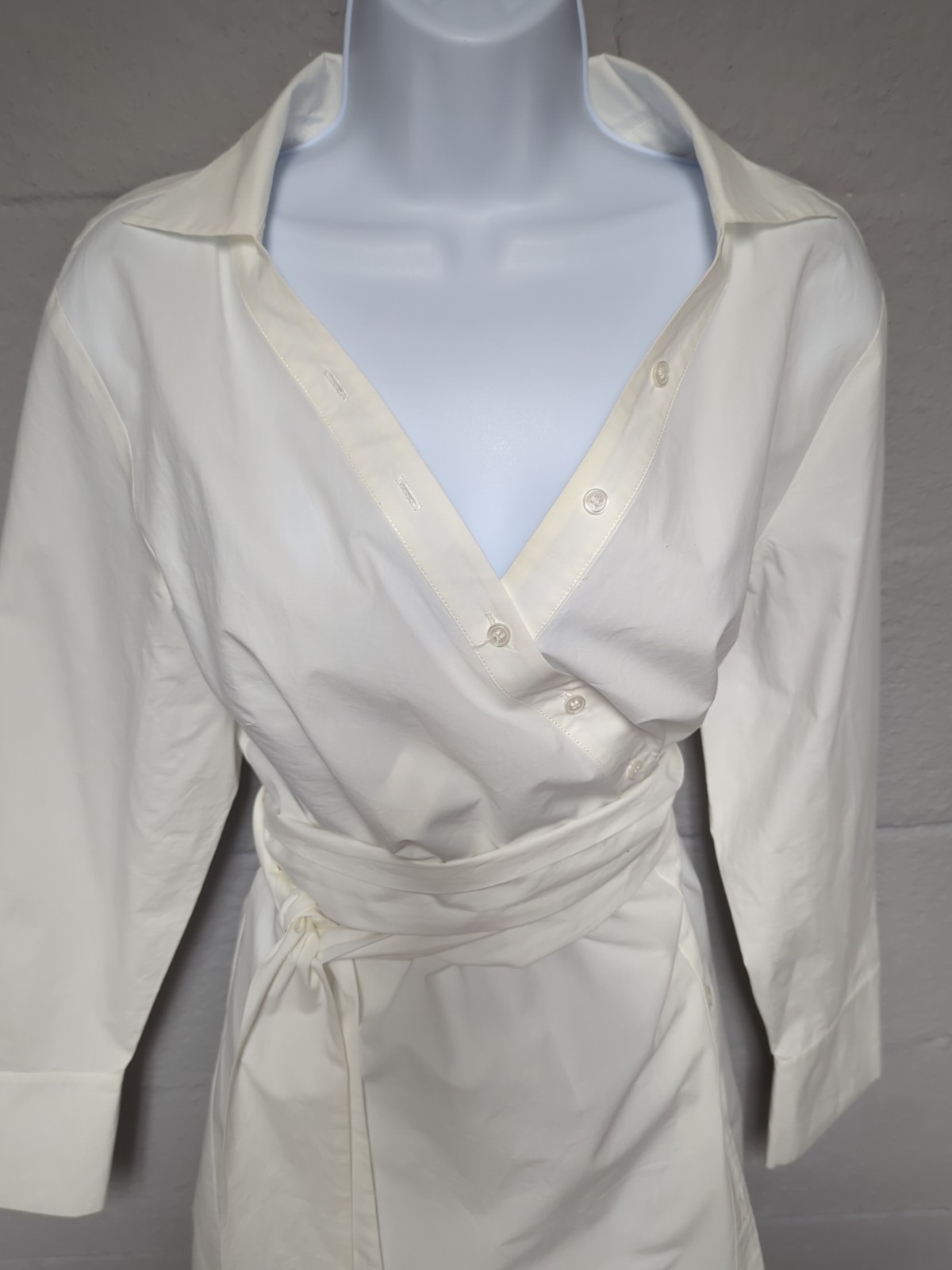 Intermix Wrap Shirt Dress Size L White Cotton Poplin Cuffed Long Sleeves