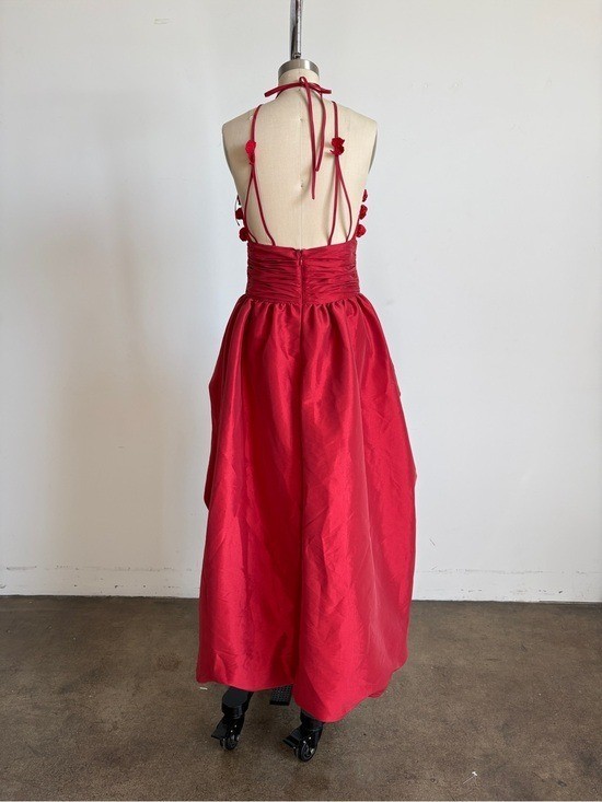 $689 For Love And Lemons “Esmeralda” High-Low Appliqué Gown in Red Sz Small