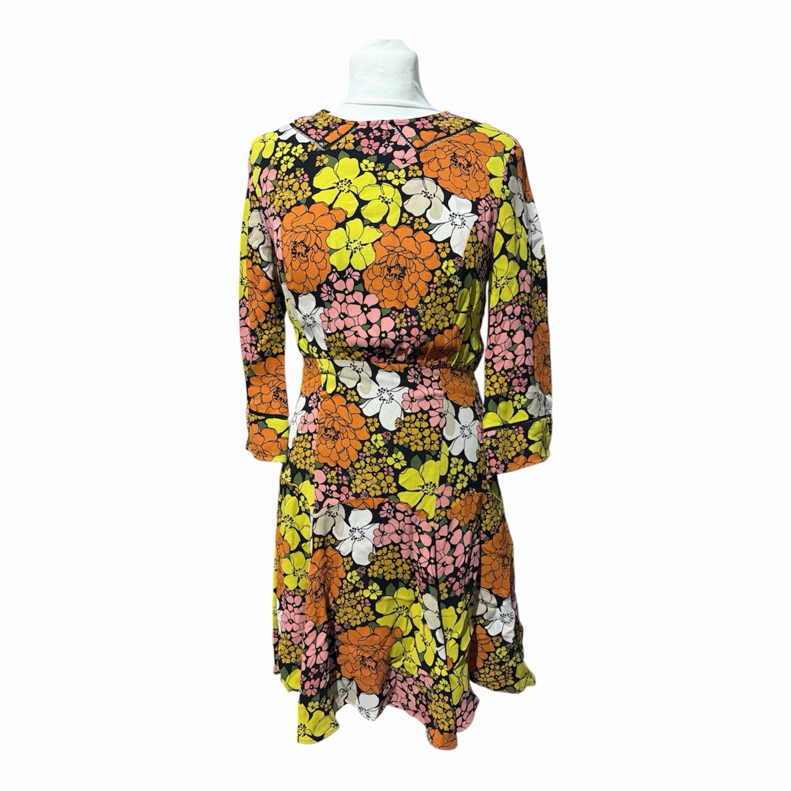 Whistles Anjelica UK 8 S Floral Dress Flared Sleeve holiday summer work designer