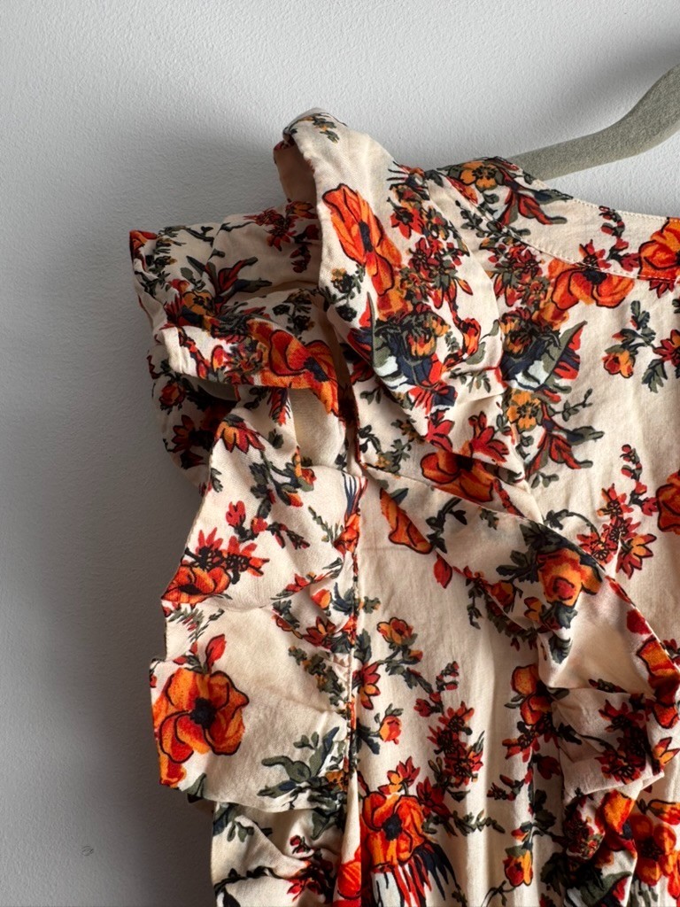NWOT Chelsea28 Floral Print Ruffle Sleeve Organic Cotton Blend Dress – L
