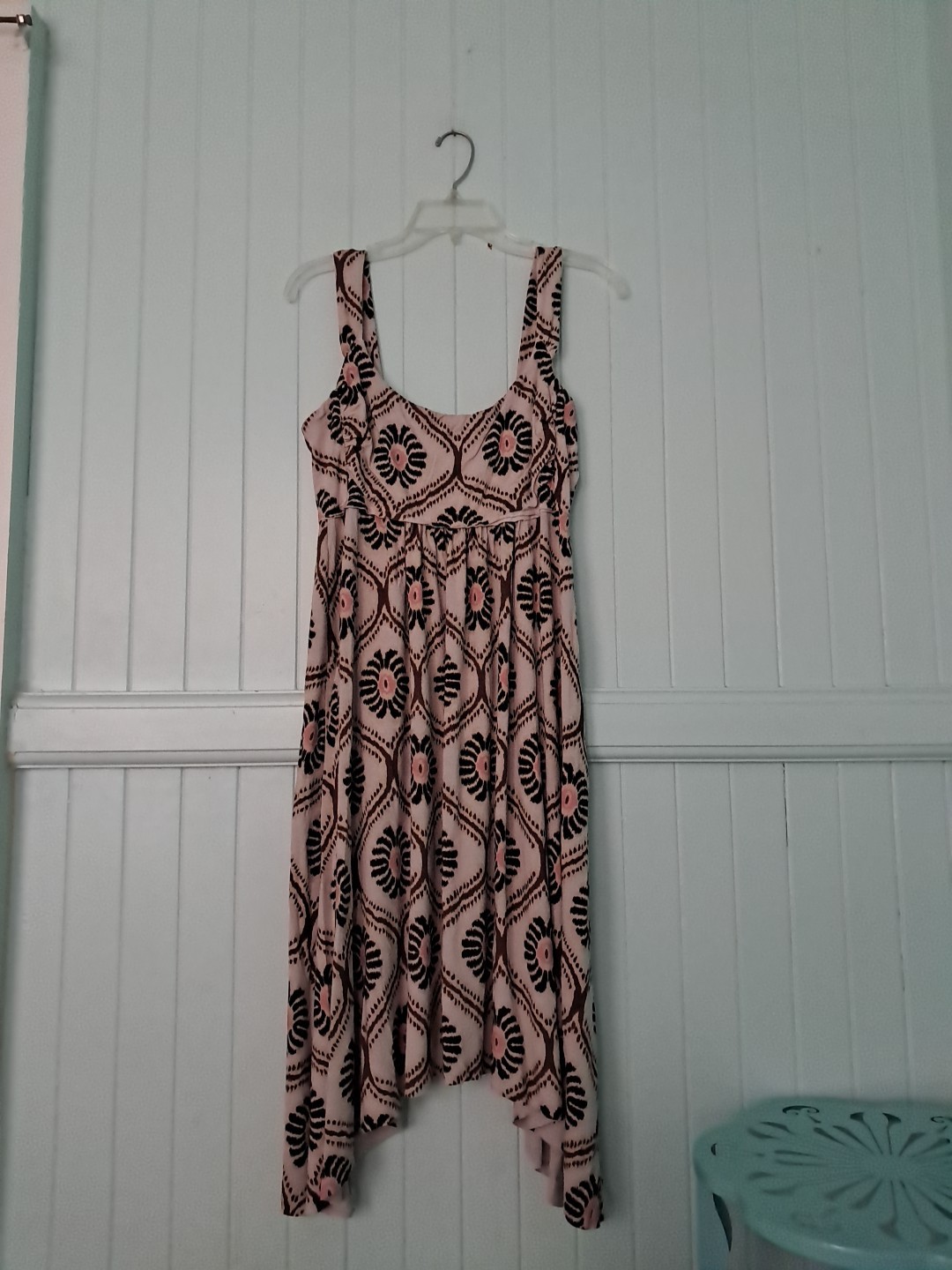 Fresh Produce Sleeveless Dress Sz L Rayon Lycra Jersey Sharkbite Hem 21590