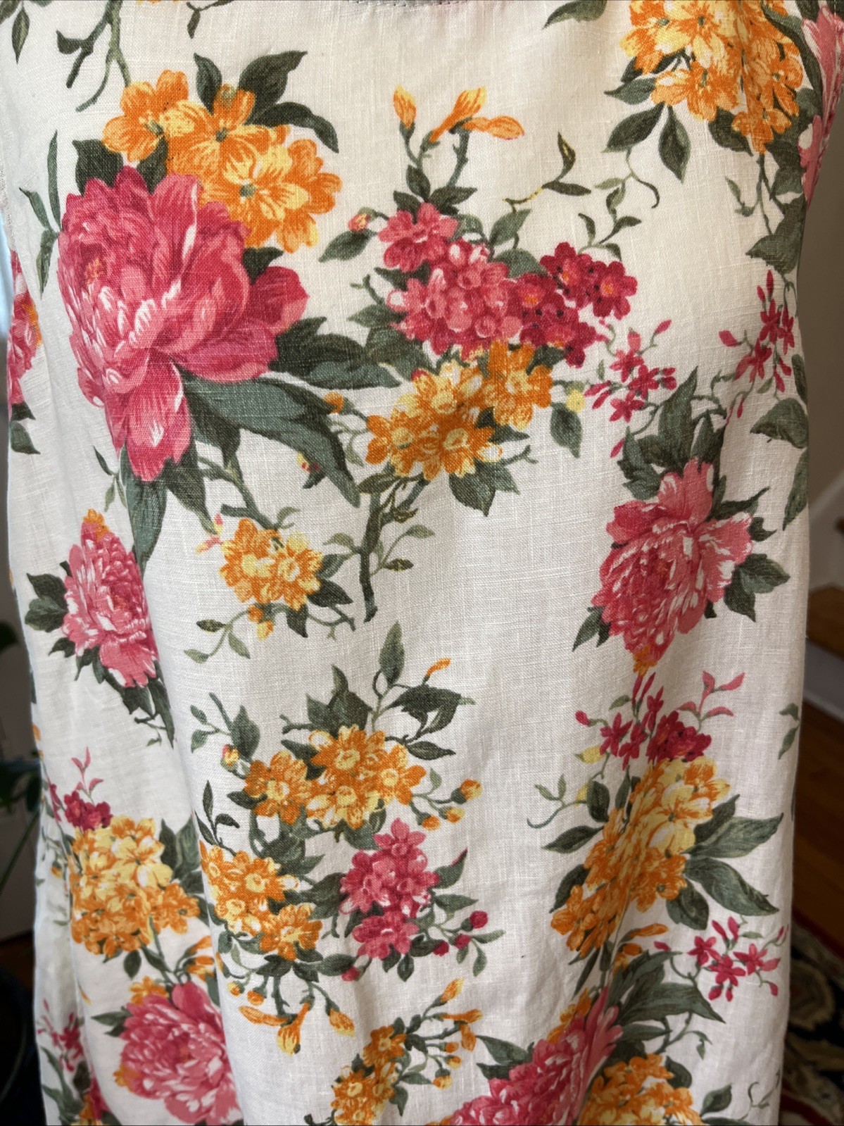 Cynthia Rowley S Floral 100% Linen Sleeveless Tank Cottage Dress Boho Summer