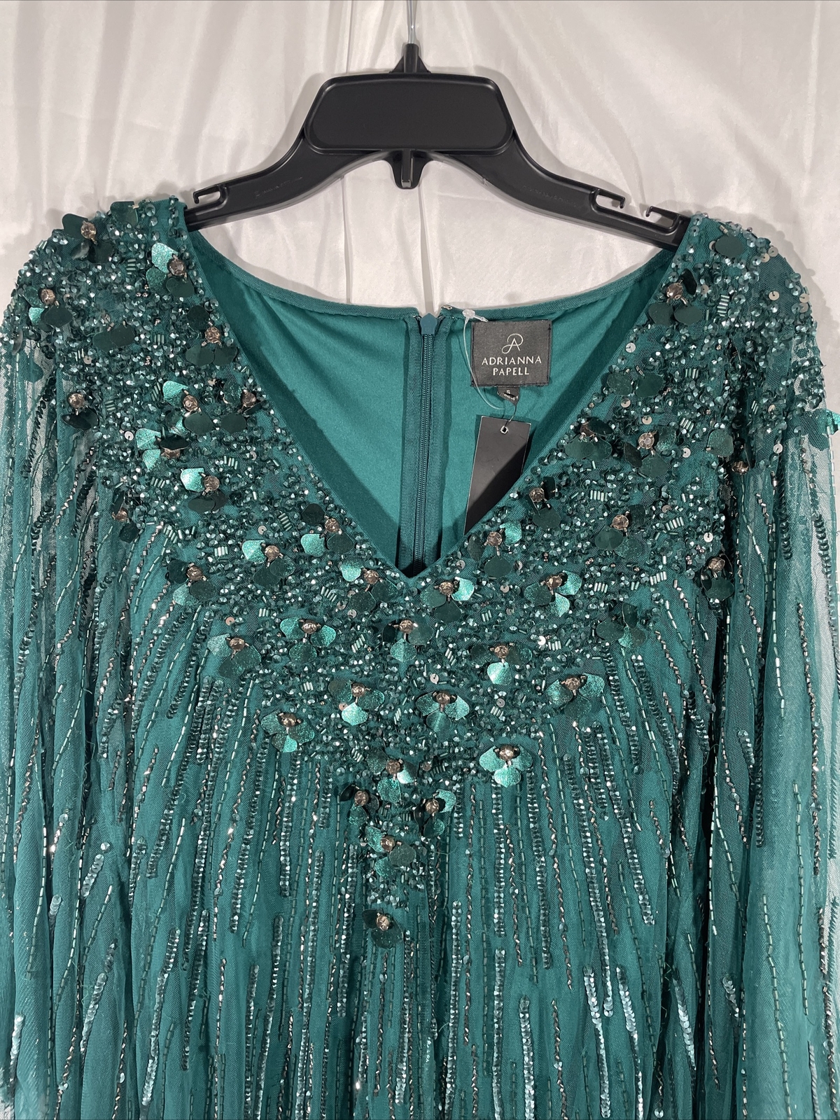 NEW Adrianna Papell Beaded Sequin Mesh Kaftan Dress Dark Jade [SZ Small ] #G809
