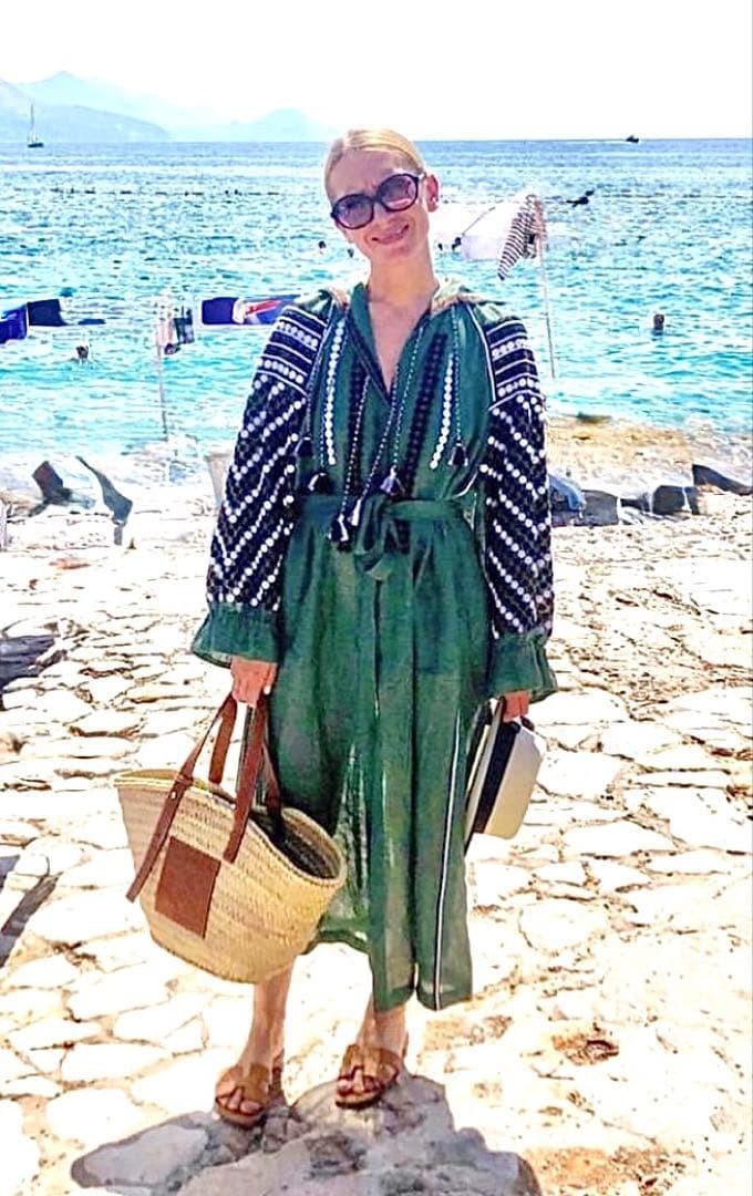 VITA KIN Green Embroidered Linen Dress Gown Kaftan Tassel Boho Ukraine XS