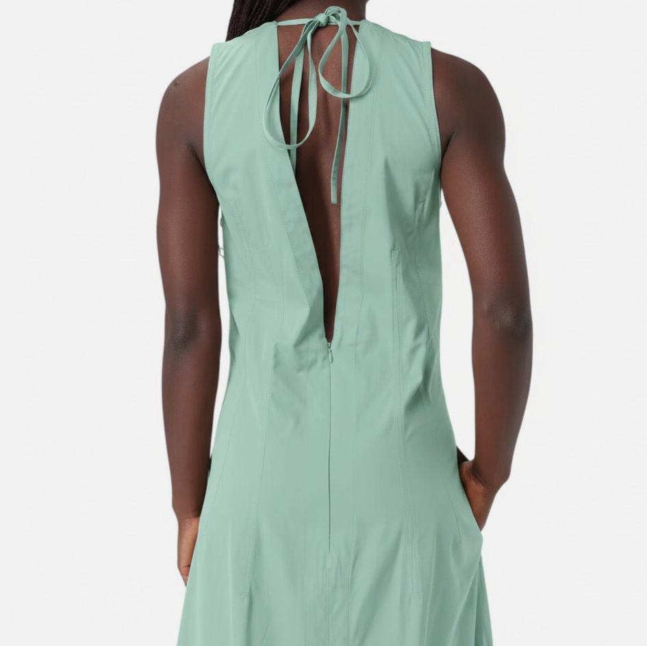 Bottega Veneta Womens Green V-Neck Sleeveless Midi A-Line Dress Size 42