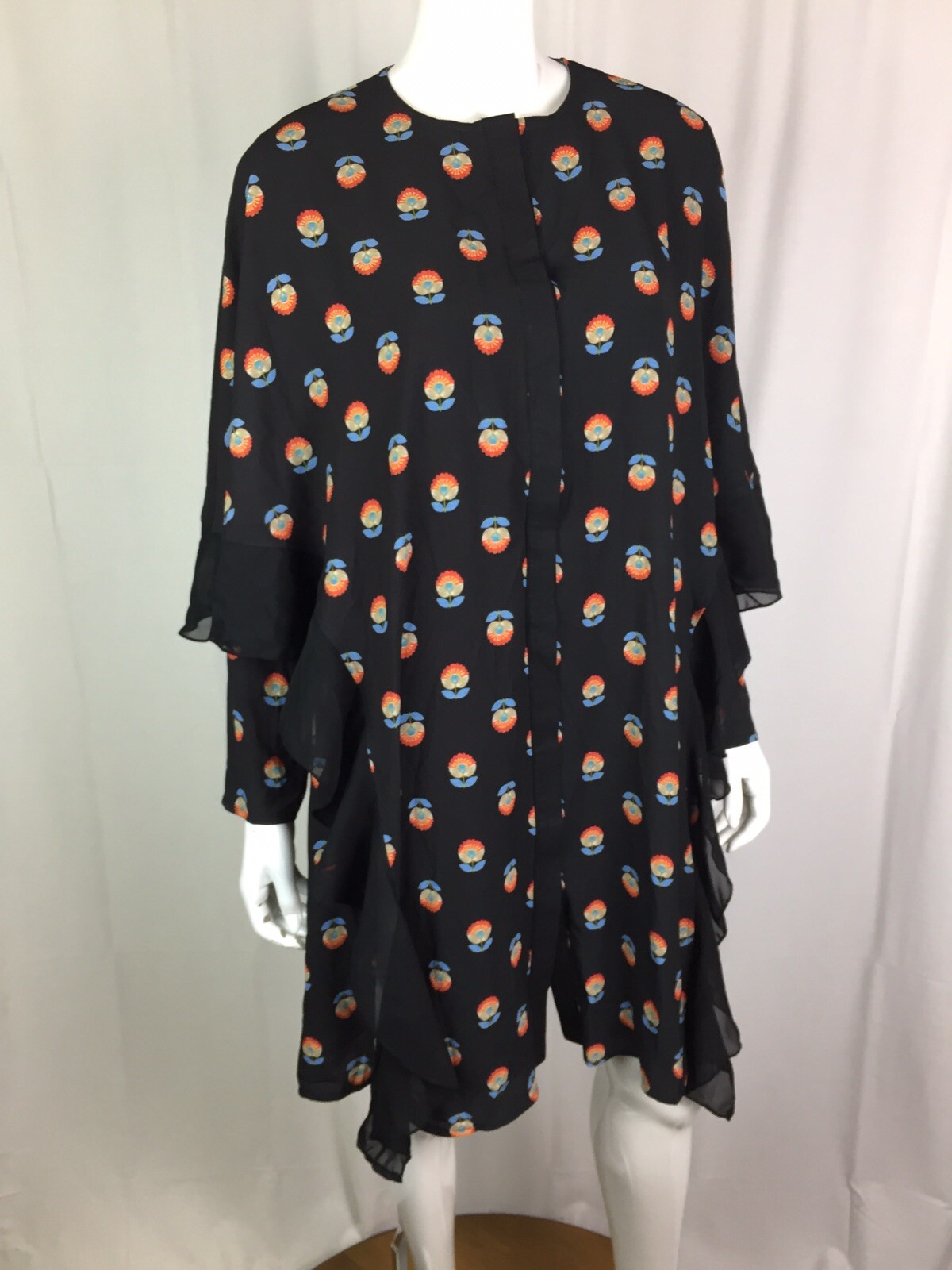 NWT $180 Refka 38 Black Floral Boho Ruffle Oversize Shirt Dress Anthropologie M