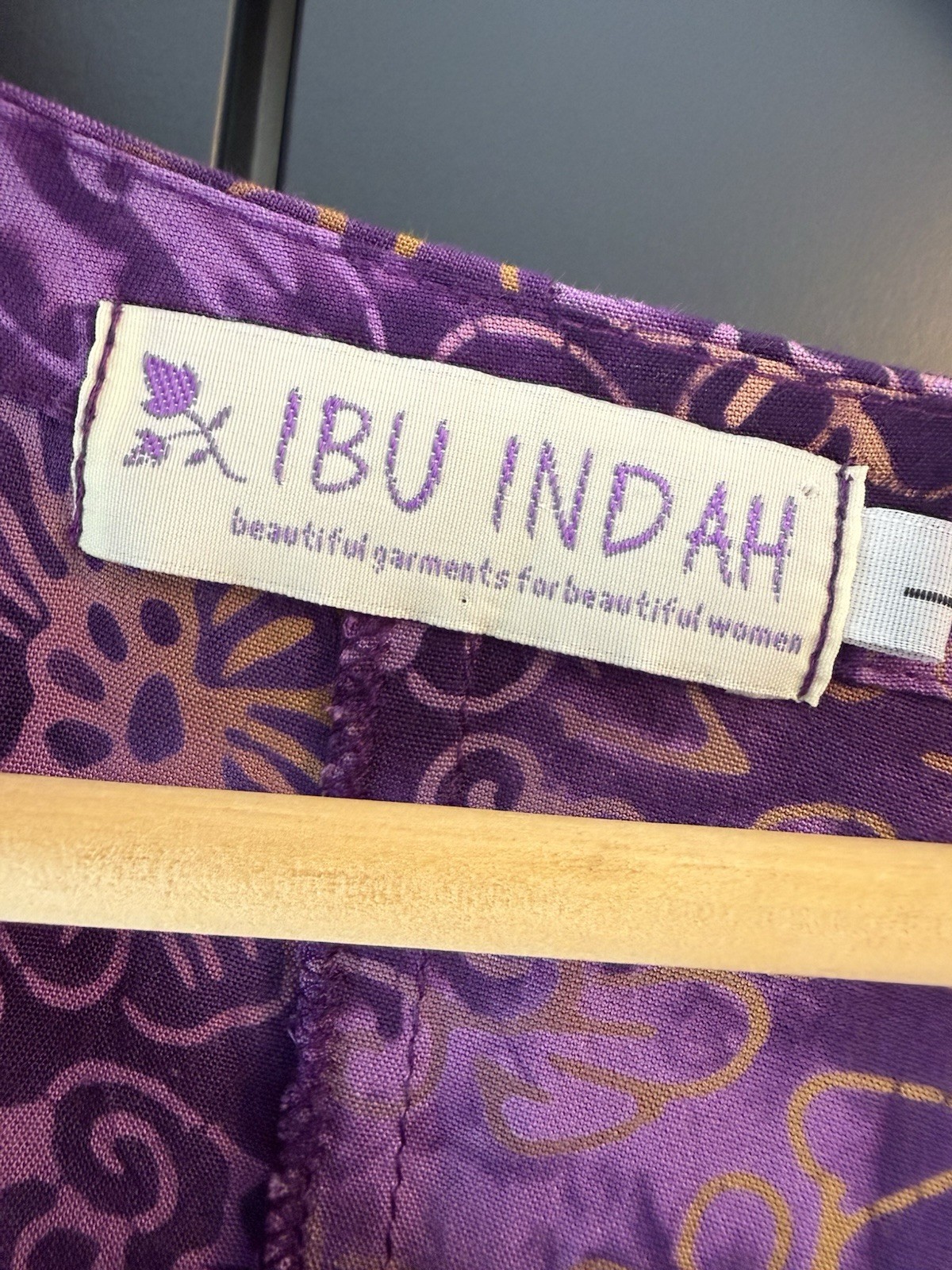 IBU INDAH Bali Batik Tunic Top Dress L XL Purple Rayon Hand Made Boho Asymmetric