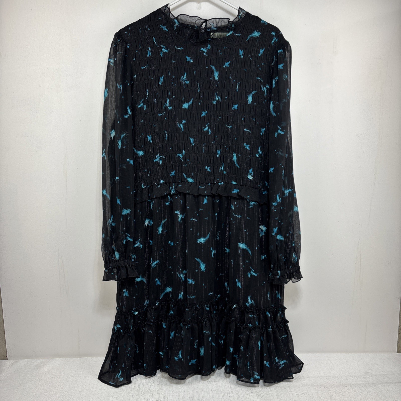 Ryegrass Dress Black Blue Shimmer Long Billow Sleeve Stretchy High Neck Size XXL